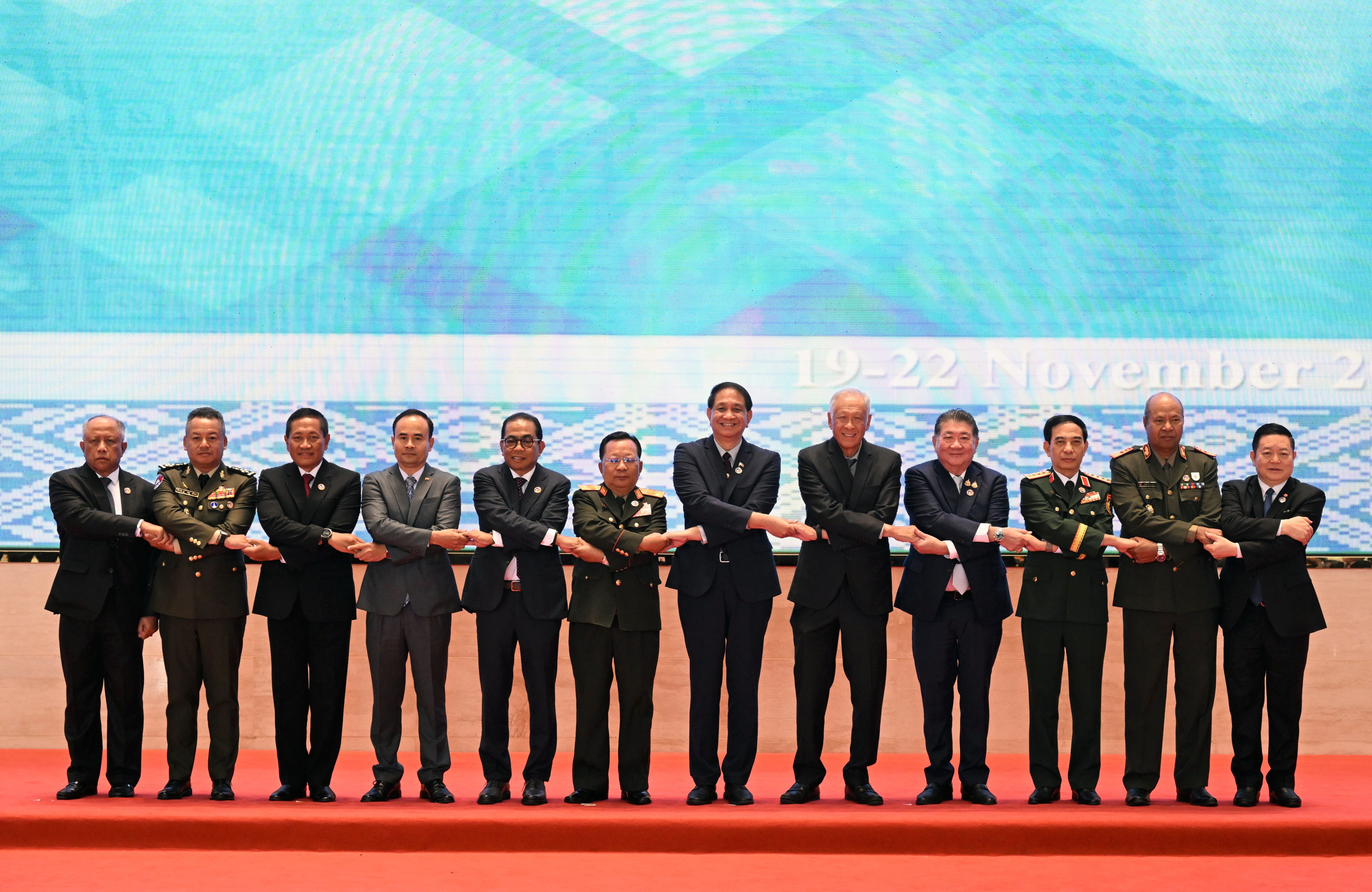 Asean defence ministers attend the ADMM-Plus meeting in Laos on Wednesday. Photo: Asean Secretariat/EPA-EFE