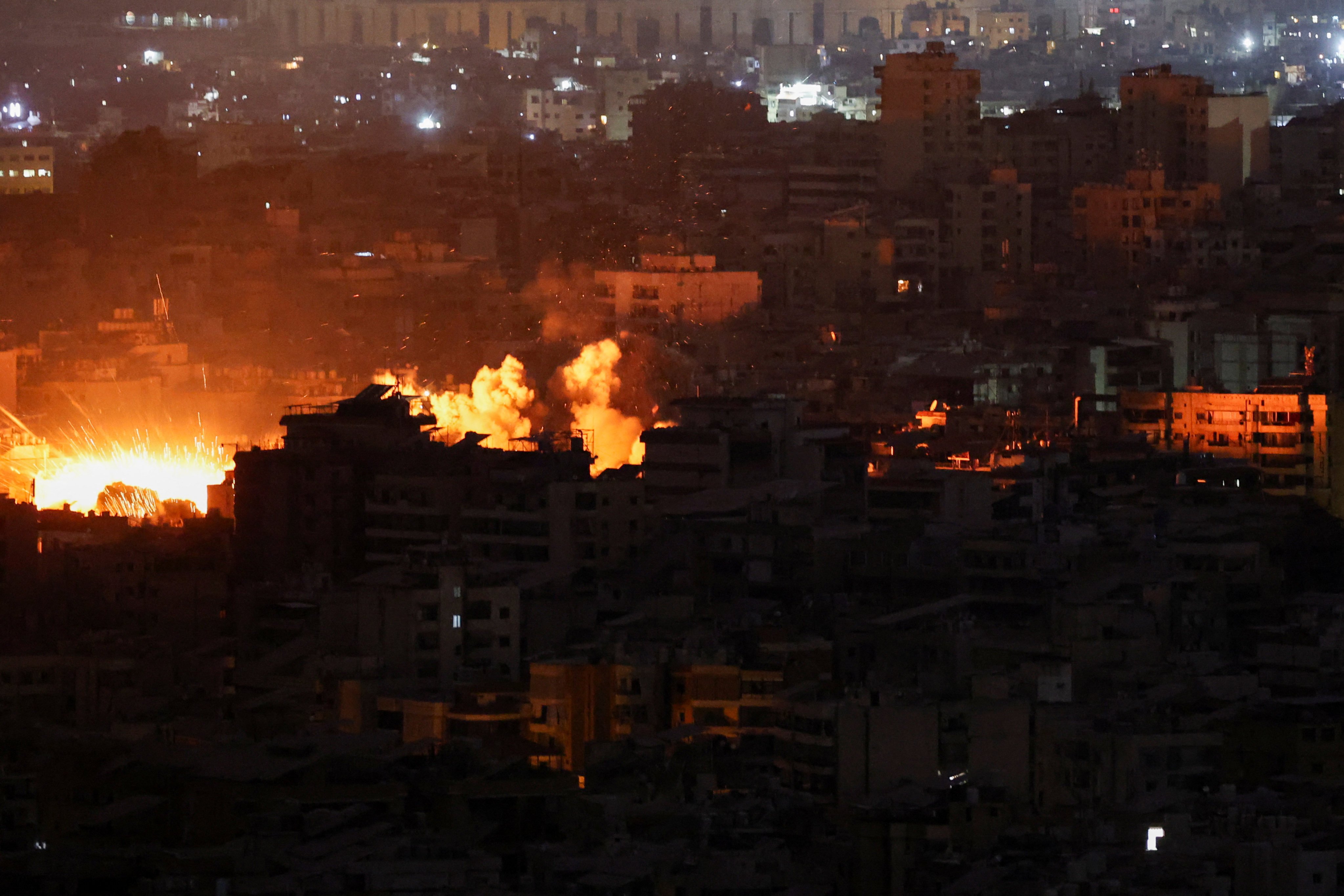 Smoke billows from a fire in Beirut’s southern suburbs, after an Israeli strike. Photo: Reuters