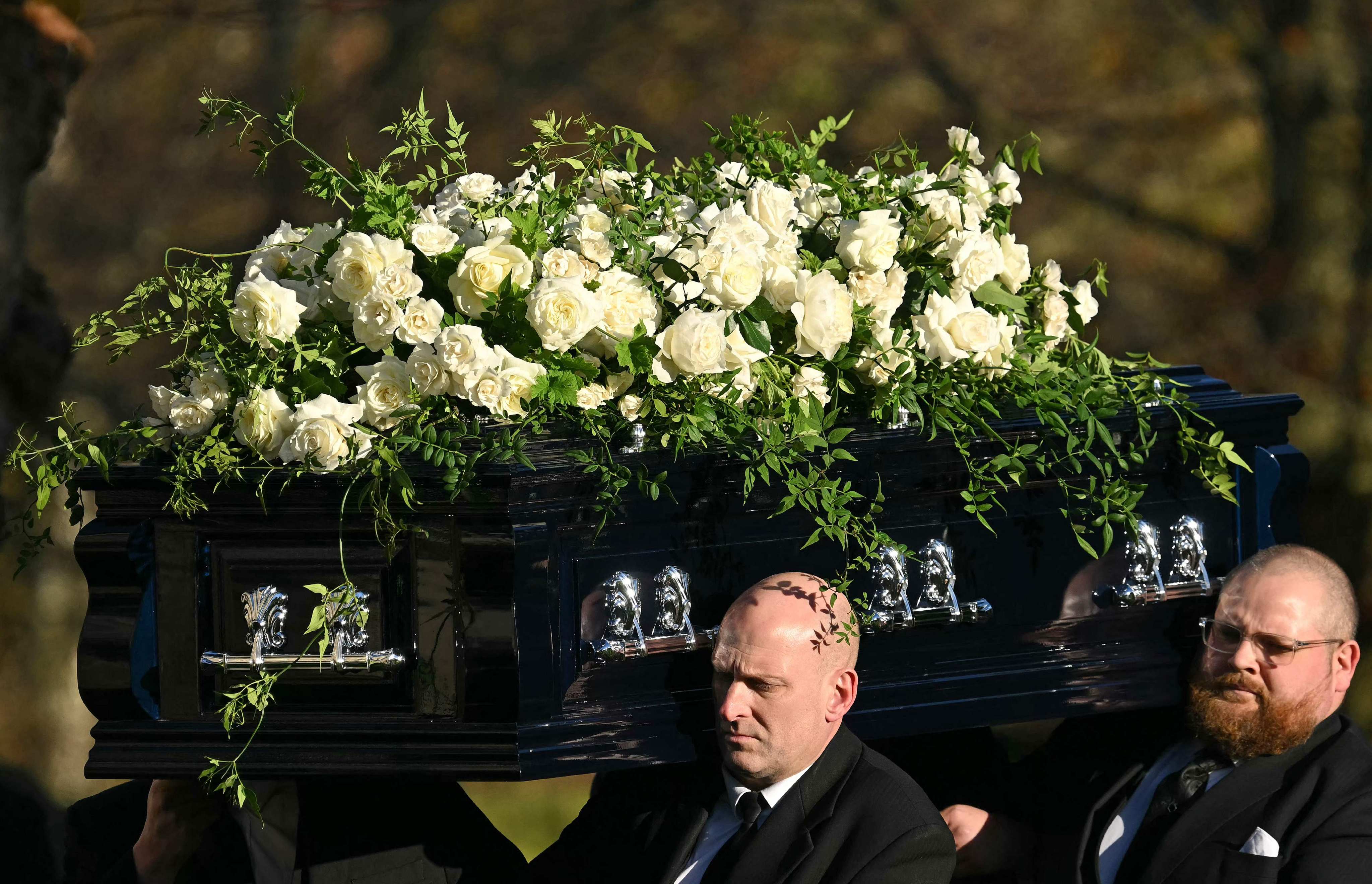 Pallbearers carry the coffin of late One Direction singer Liam Payne out of St Mary’s church following his funeral service in Amersham on Wednesday. Photo: AFP