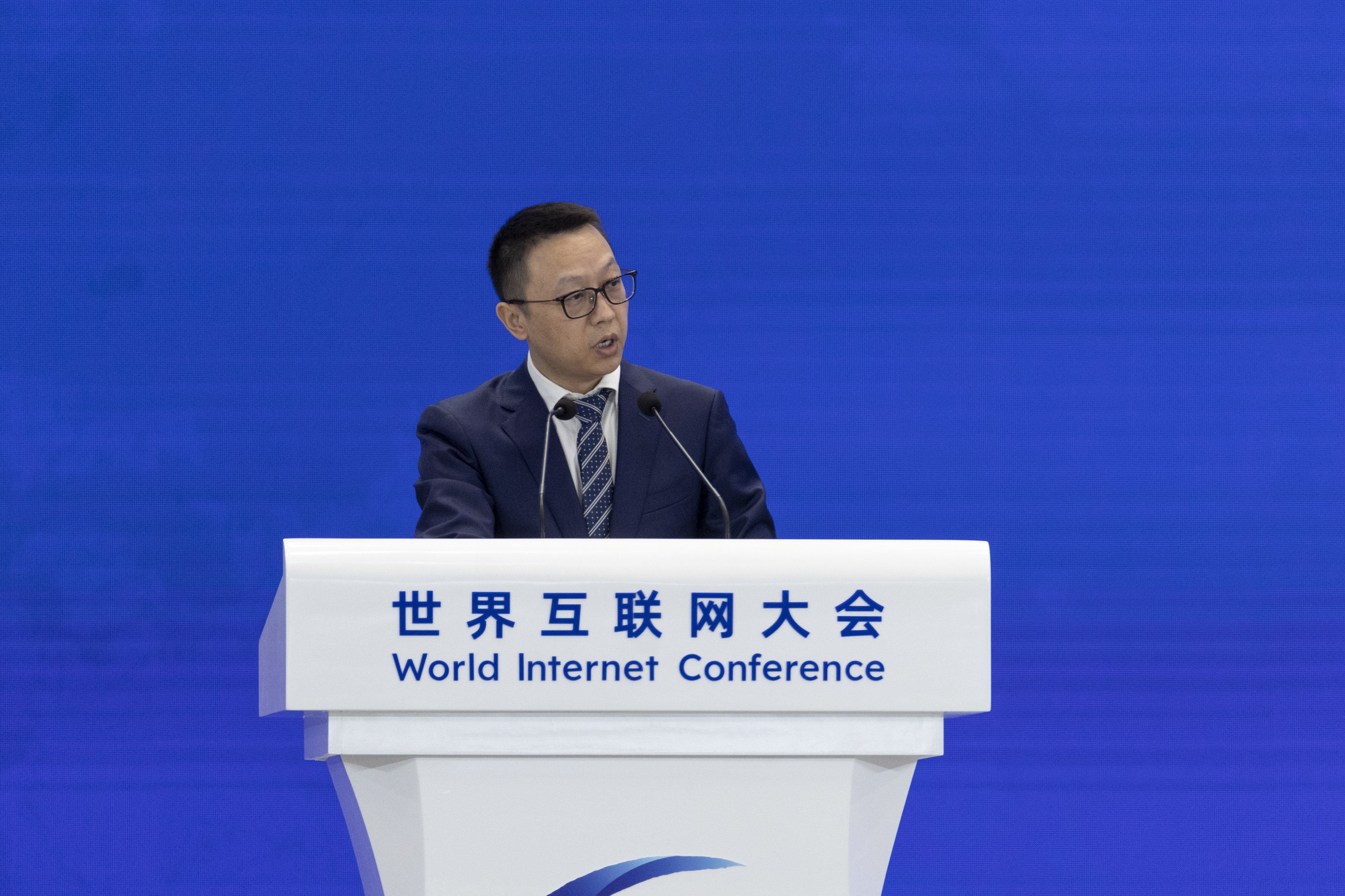 Eddie Wu Yongming, CEO of Alibaba Group Holding, speaks at the 2024 World Internet Conference in Wuzhen, China, on Wednesday. Photo: EPA-EFE