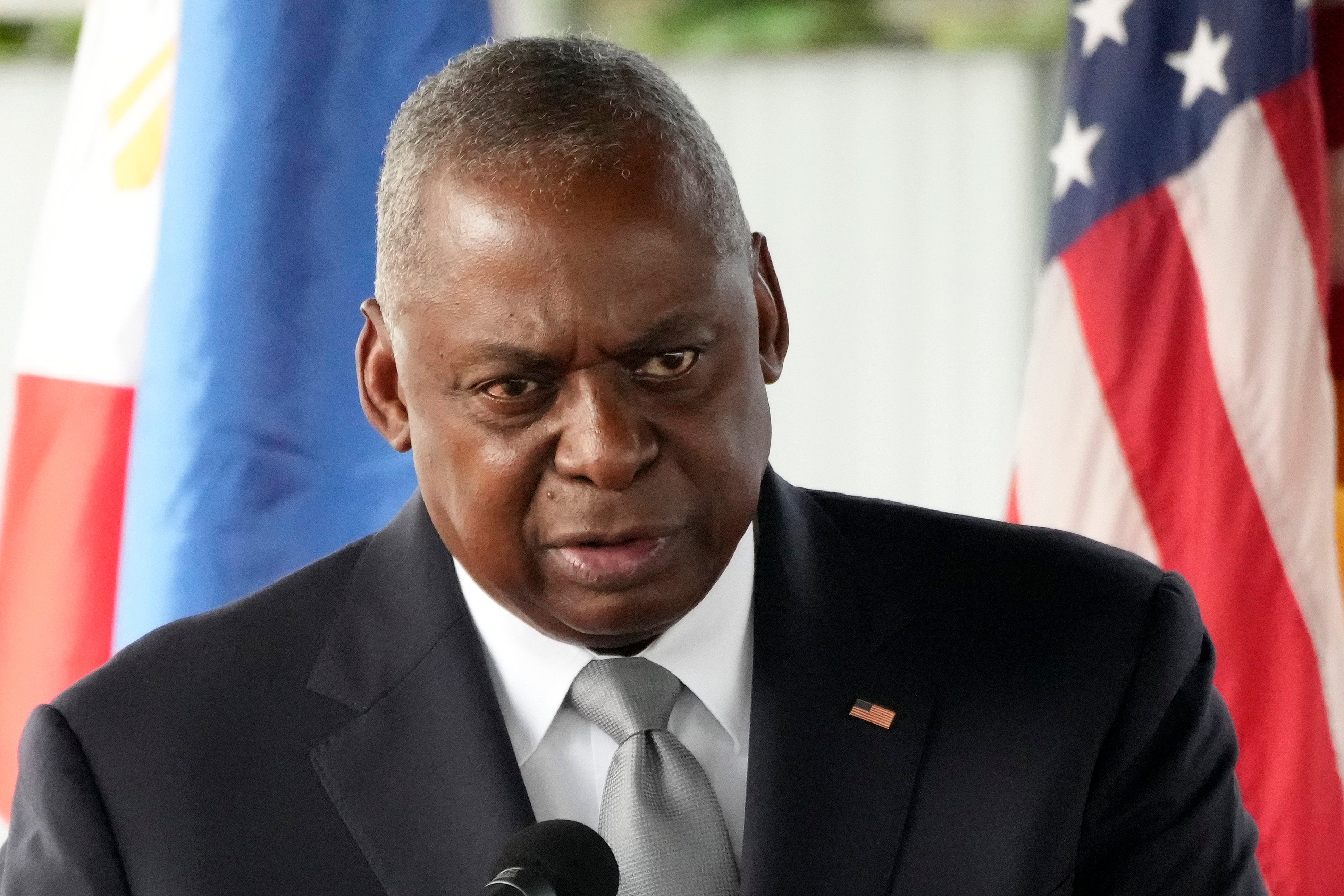 US Defense Secretary Lloyd Austin delivers a speech during a ceremony Camp Aguinaldo military headquarters in Quezon City, Philippines on November 18. Photo: AP