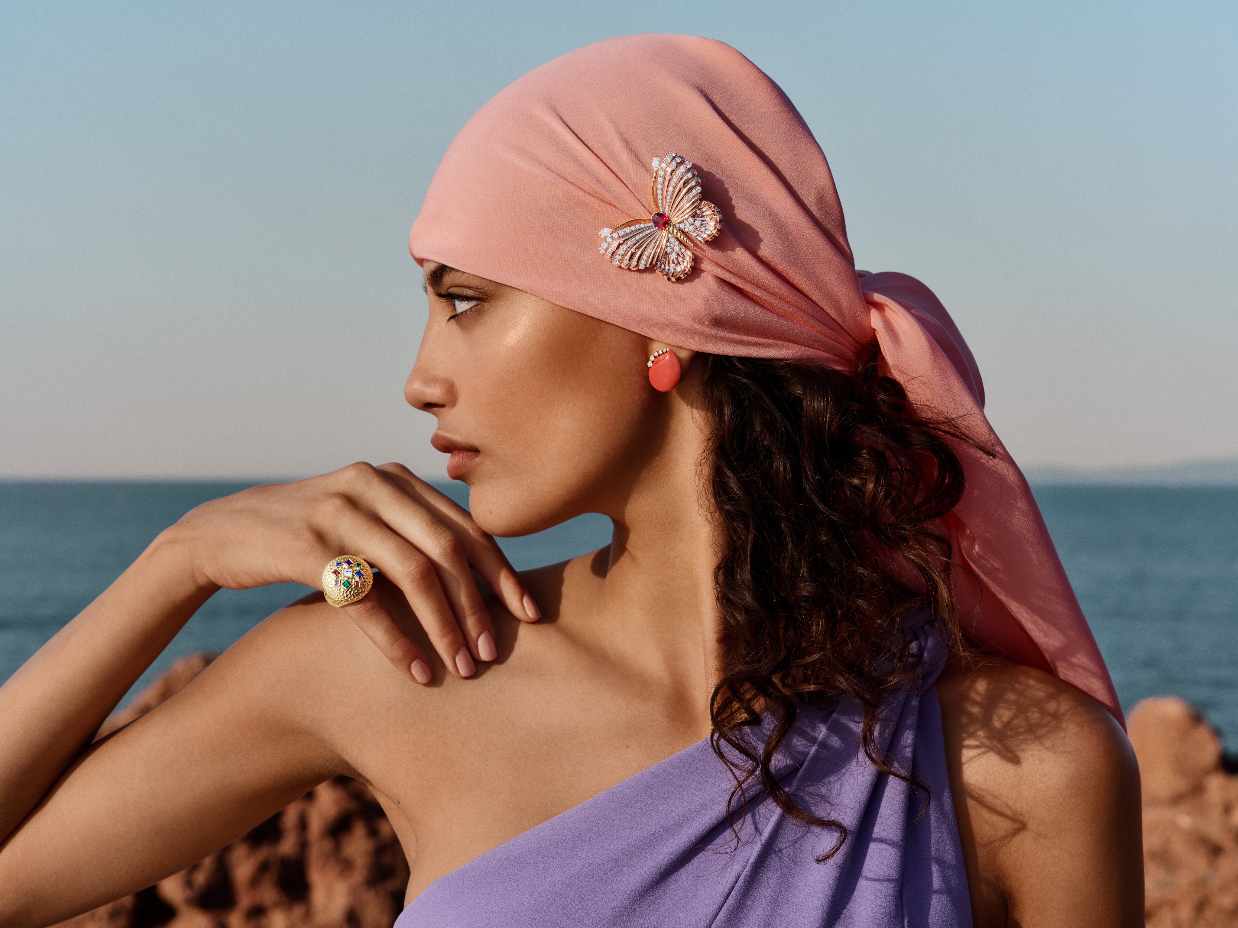 A clip, earring and ring from Van Cleef & Arpels’ Treasure Island high jewellery collection, unveiled in Miami, Florida, in November 2024. Photo: Handout