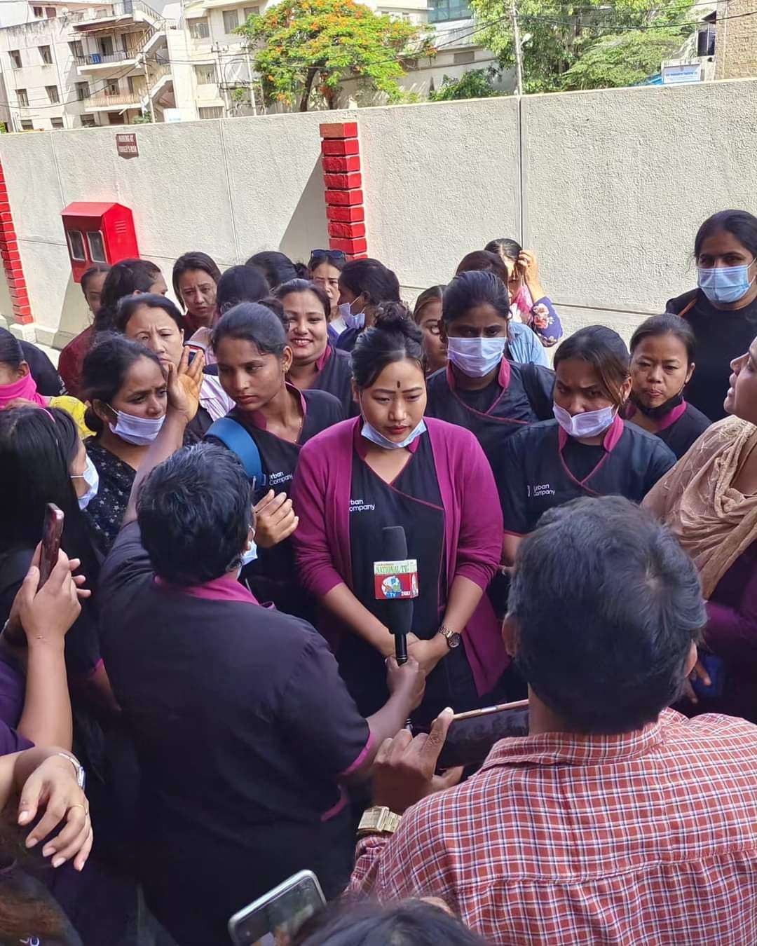 Female gig workers at a rally organised by India’s first dedicated union for female gig workers. Photo: GIPSWU