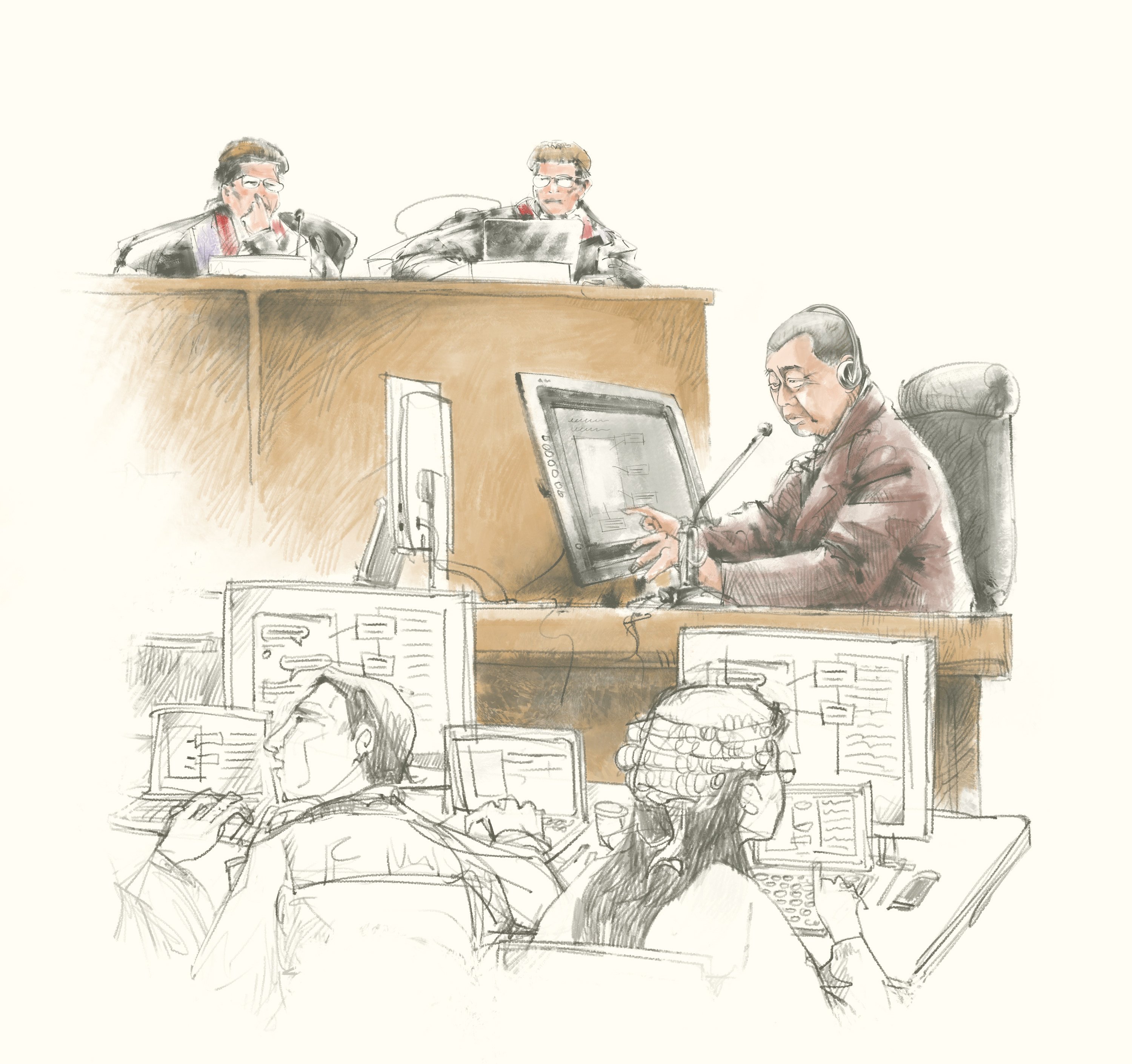 An artist sketch of Jimmy Lai in court on Friday. Illustration: SCMP