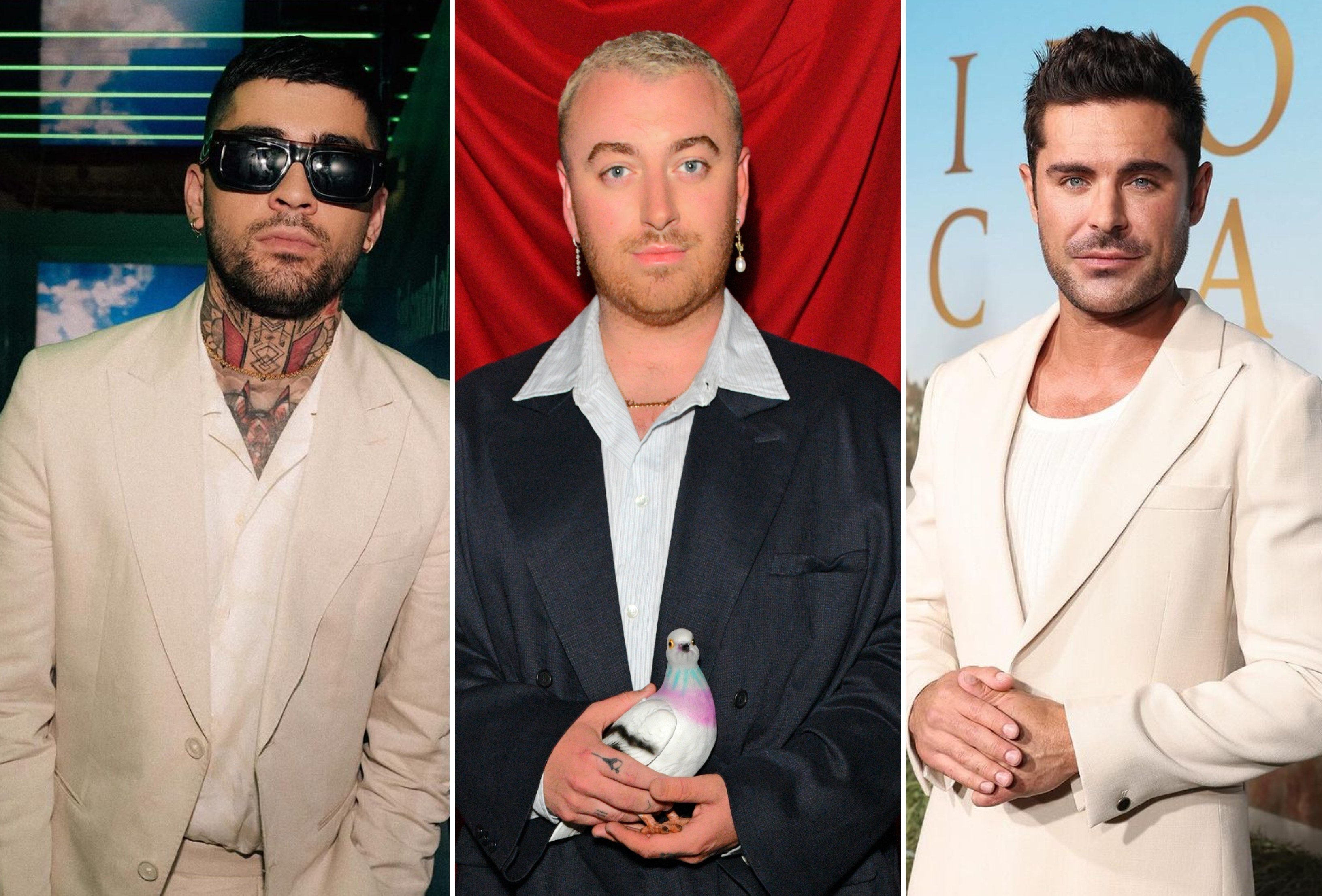 Zayn Malik, Sam Smith, Zac Efron. Photos: @boss, @zacefron/Instagram; Getty Images