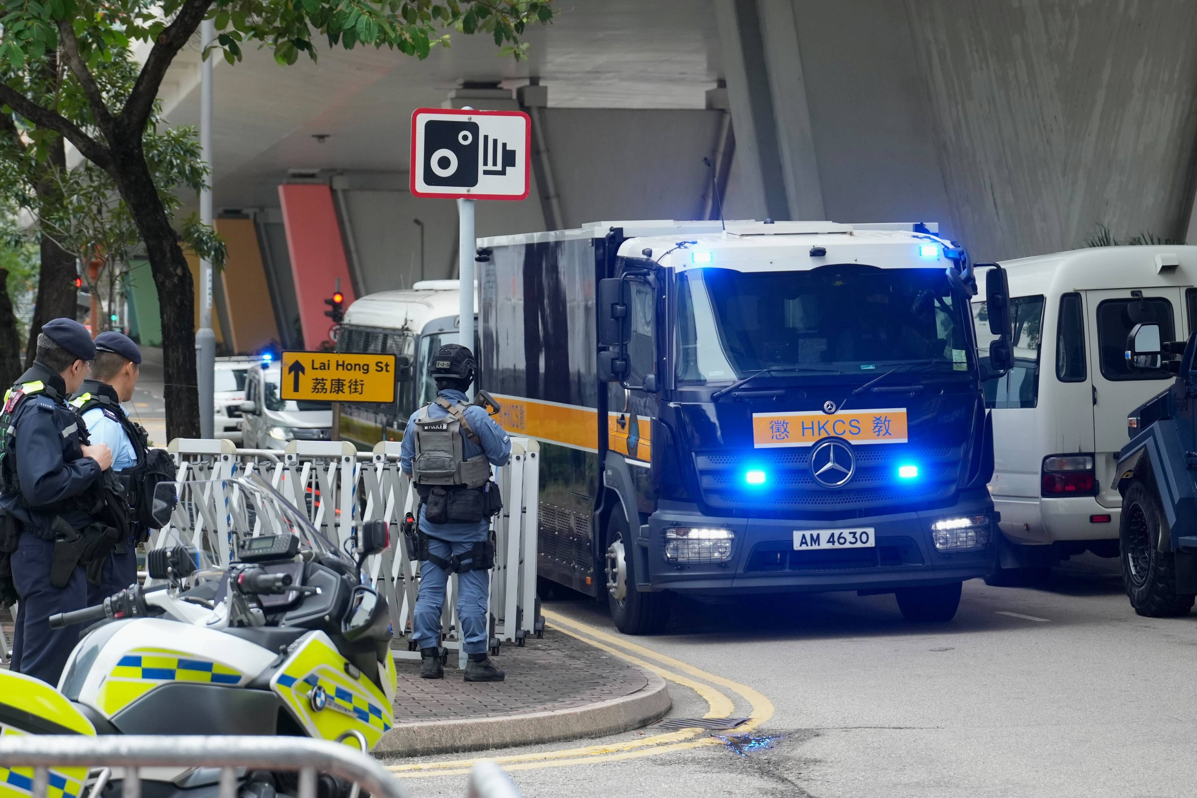 Jimmy Lai is brought to West Kowloon Court in a prison vehicle on Friday. Photo: Sam Tsang