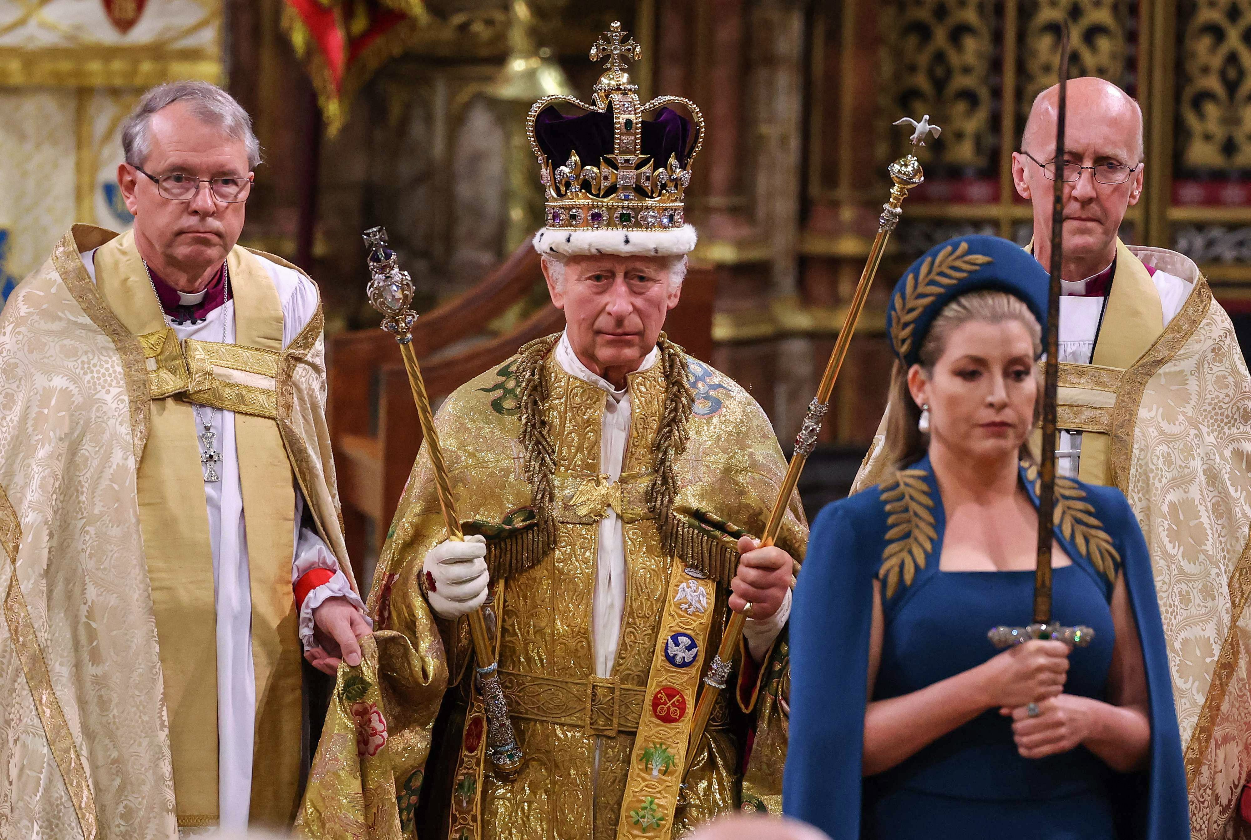 Britain’s King Charles wearing St Edward’s Crown during the coronation ceremony inside Westminster Abbey in London on May 6, 2023. Photo: AFP