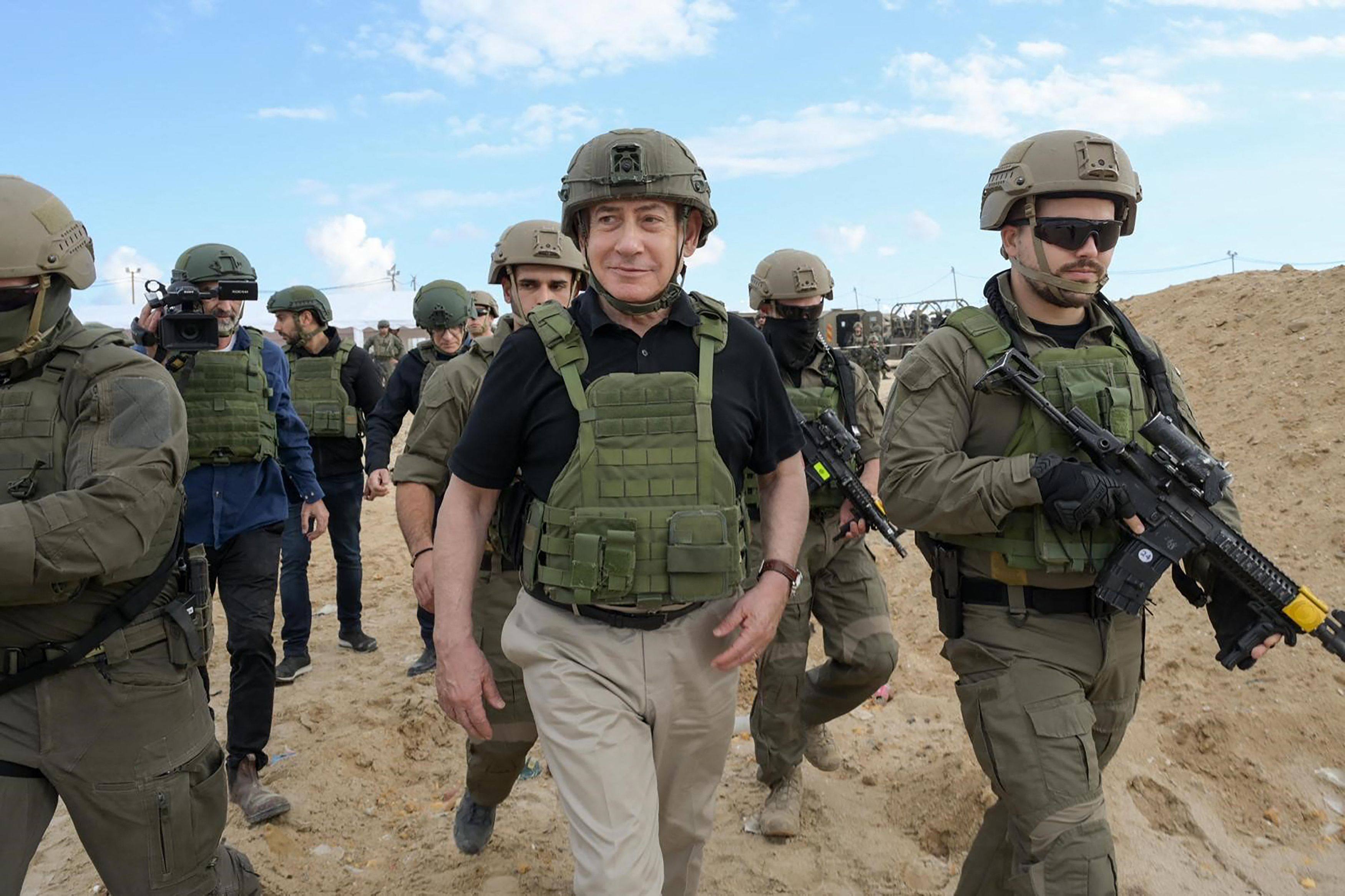 Israeli Prime Minister Benjamin Netanyahu during a visit to Gaza Strip this week. Photo: GPO via AFP