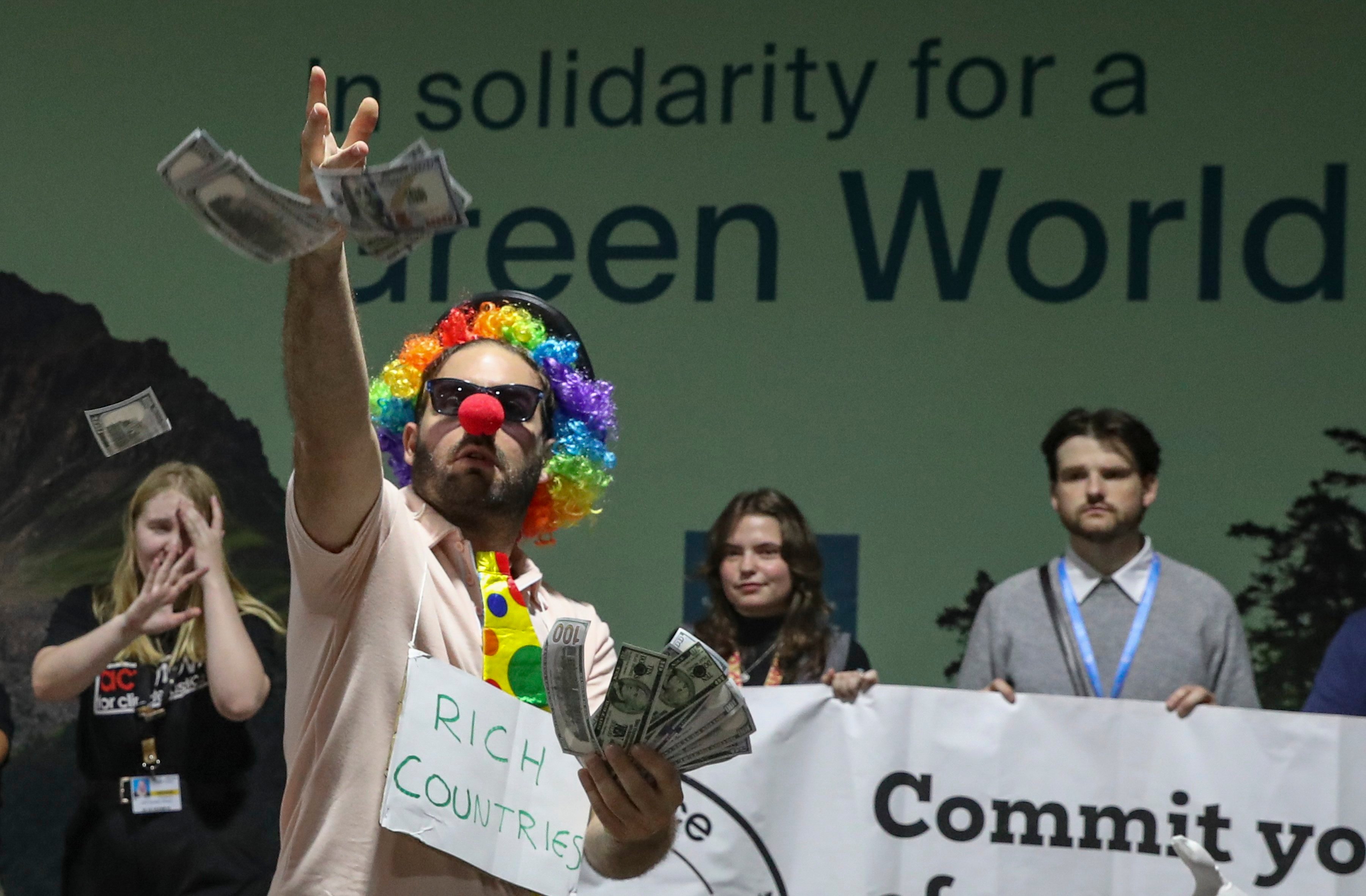 Climate activists attend a protest at the United Nations Climate Change Conference Cop29 in Azerbaijan on Friday. Photo:  EPA-EFE