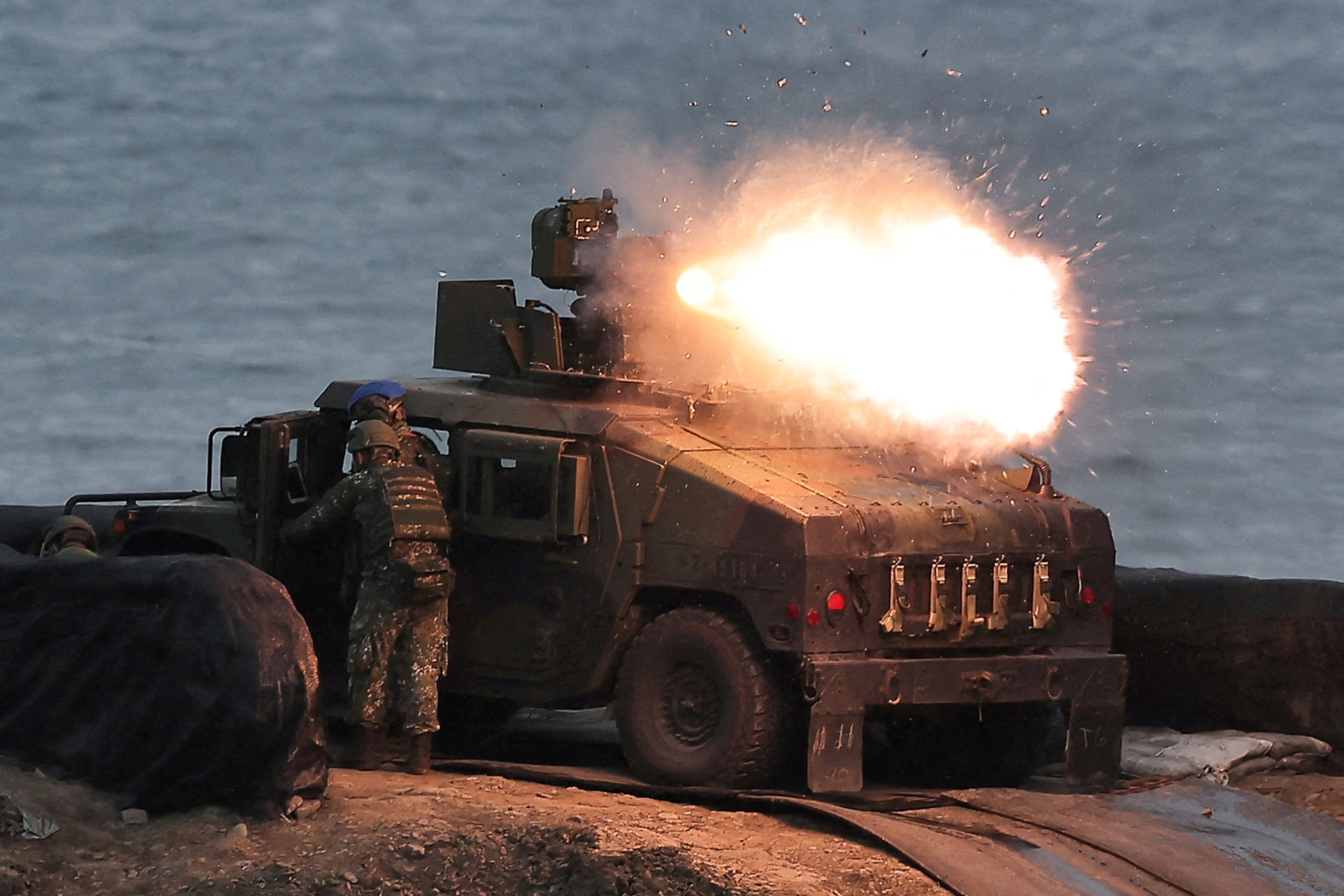 An American-made anti-tank missile is launched by Taiwanese soldiers from a carrier vehicle during training in Pingtung, Taiwan, on August 26, 2024. The US is committed to supplying Taiwan with weapons. Photo: Reuters