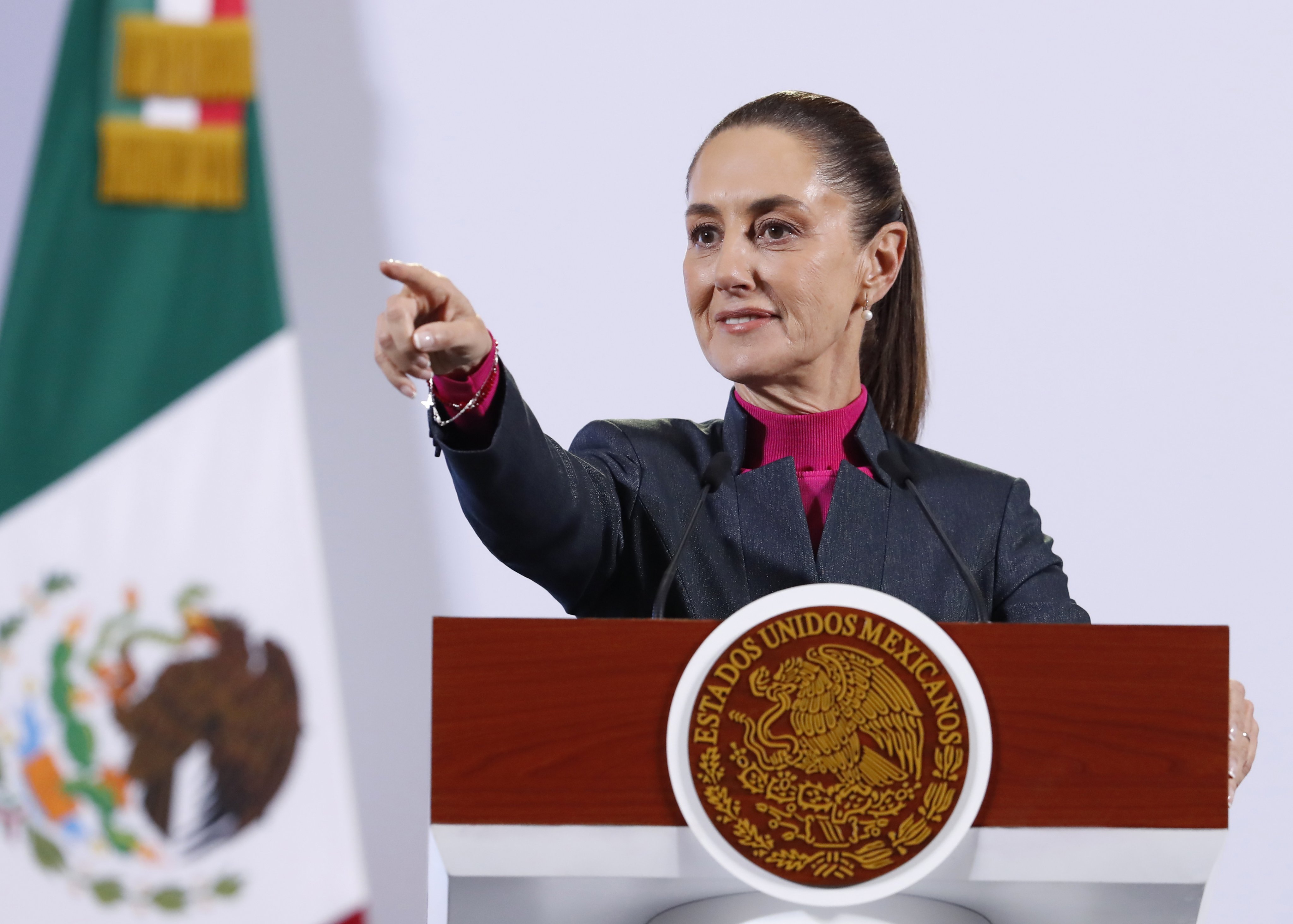 Mexican President Claudia Sheinbaum during a press conference at the National Palace in Mexico City, Mexico, on Friday. Photo: EPA-EFE