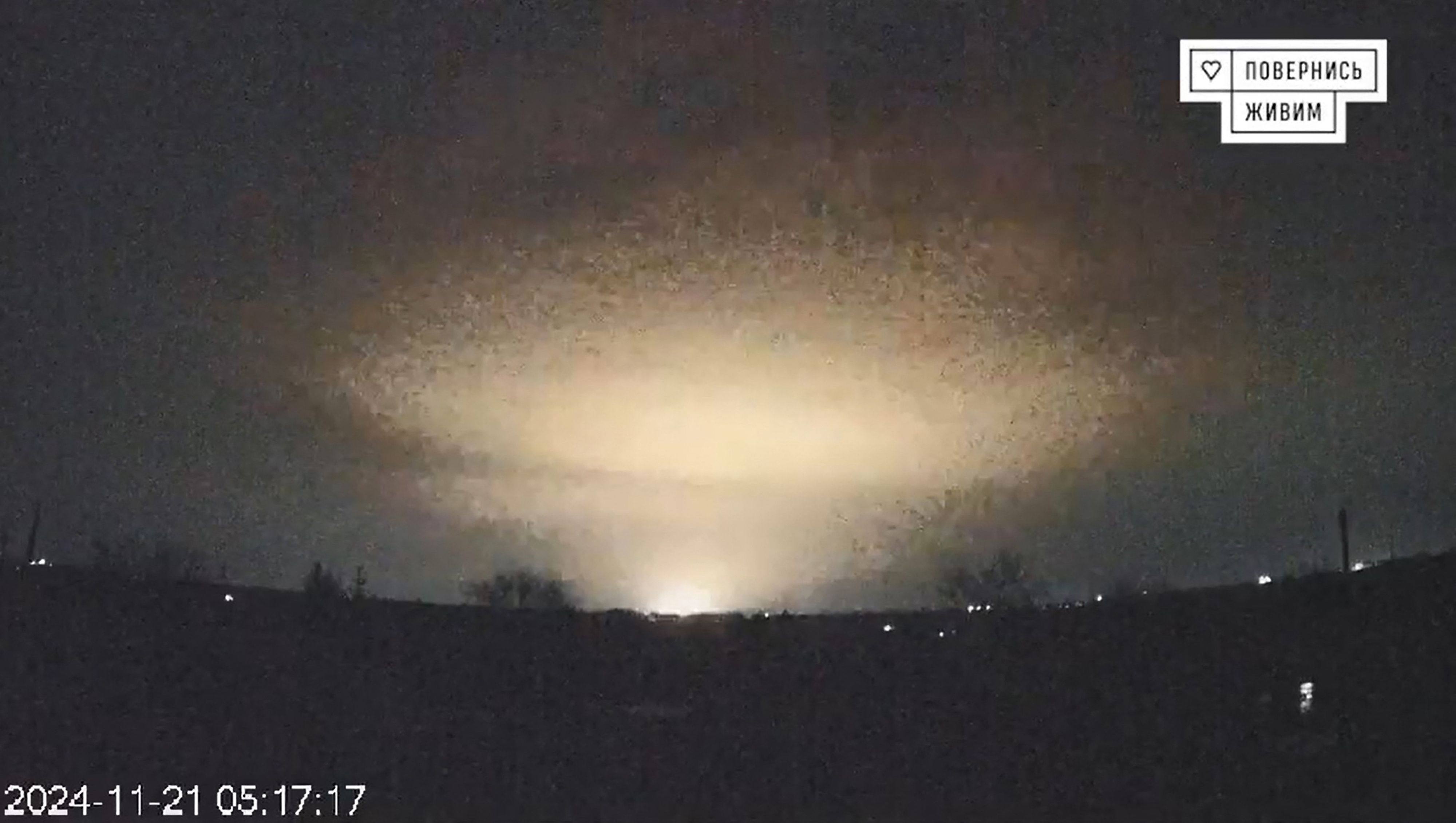 Footage released on Thursday shows flashes over the Ukrainian city of Dnipro during a Russian missile attack. Photo: Ukrainian charity Come Back Alive via AFP