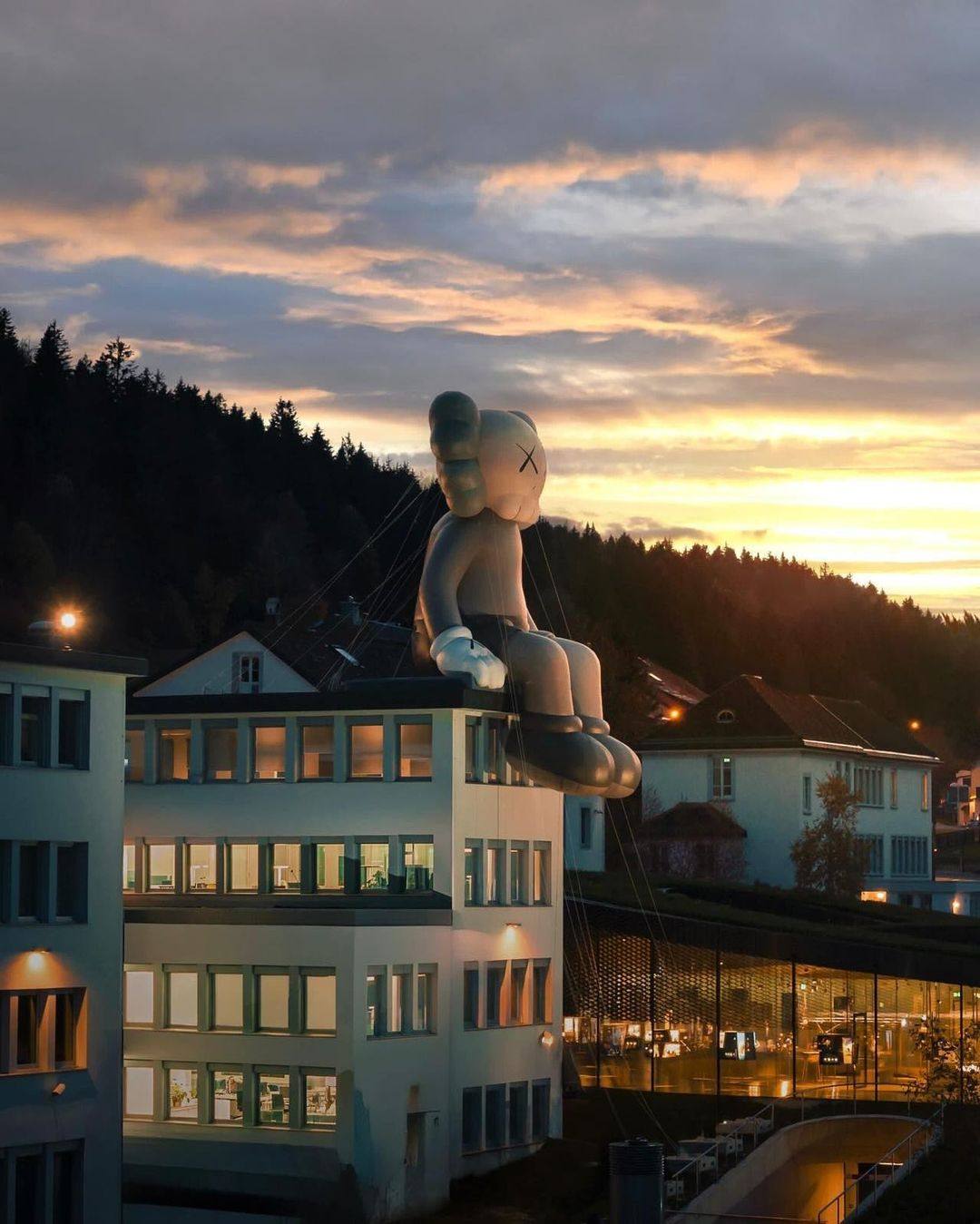 US artist Kaws’ cartoon character, Companion, on the rooftop of watchmaker Audemars Piguet headquarters in Switzerland. Photo: Instagram / kaws