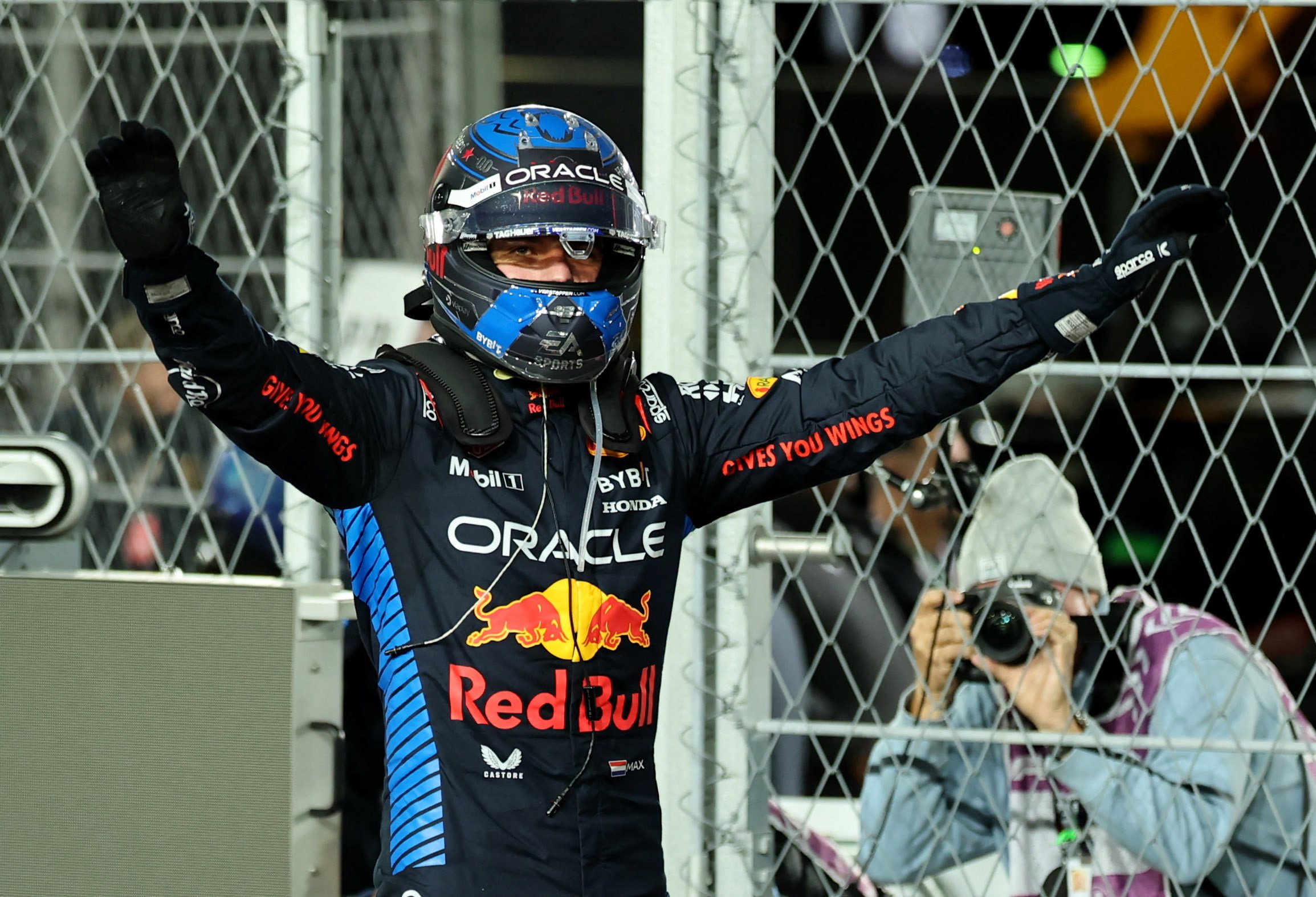 Red Bull’s Max Verstappen celebrates after winning the 2024 Formula One world championship title. Photo: Reuters