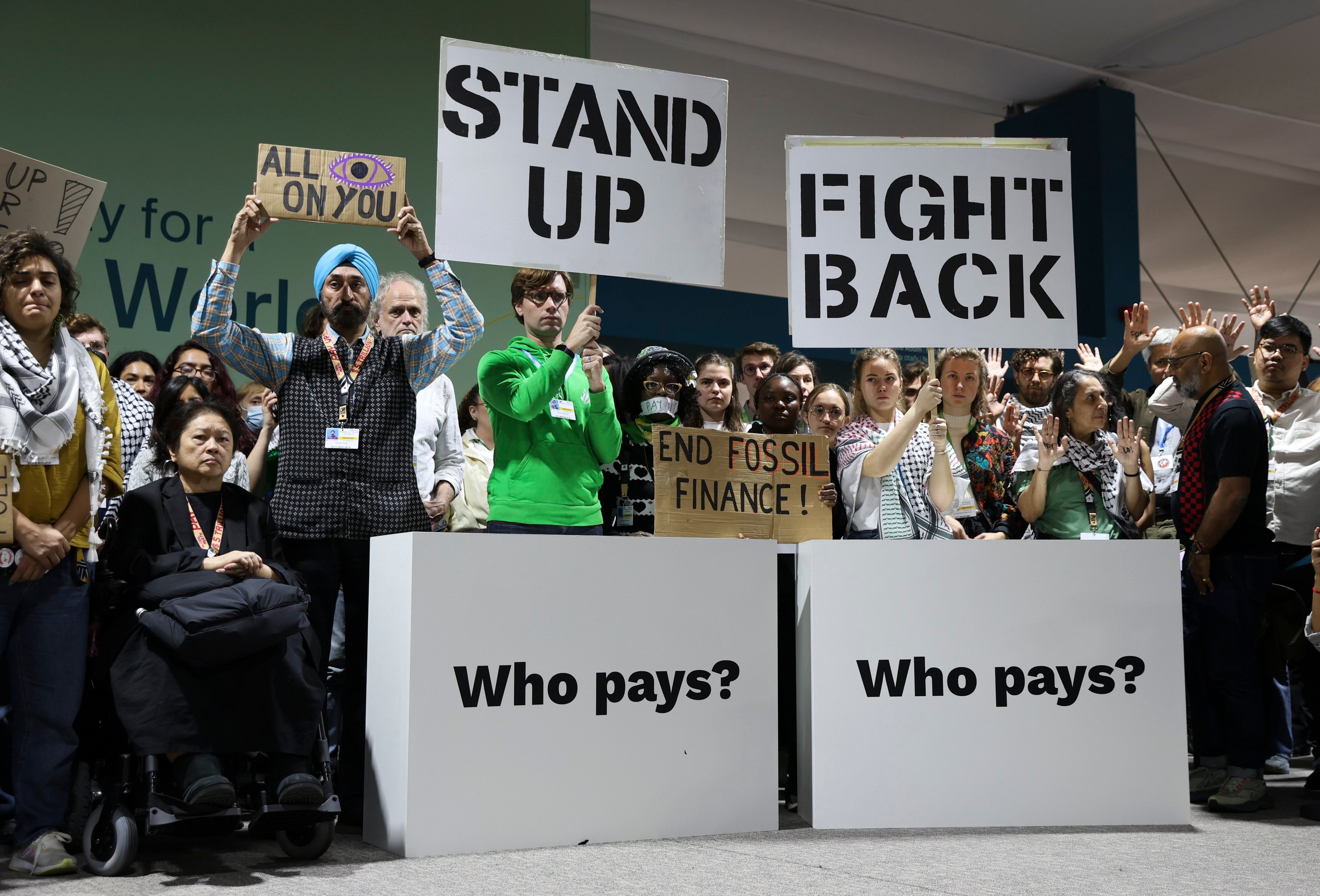 Climate activists at a protest at the UN Climate Change Conference Cop29 in Baku, Azerbaijan. Photo: EPA-EFE