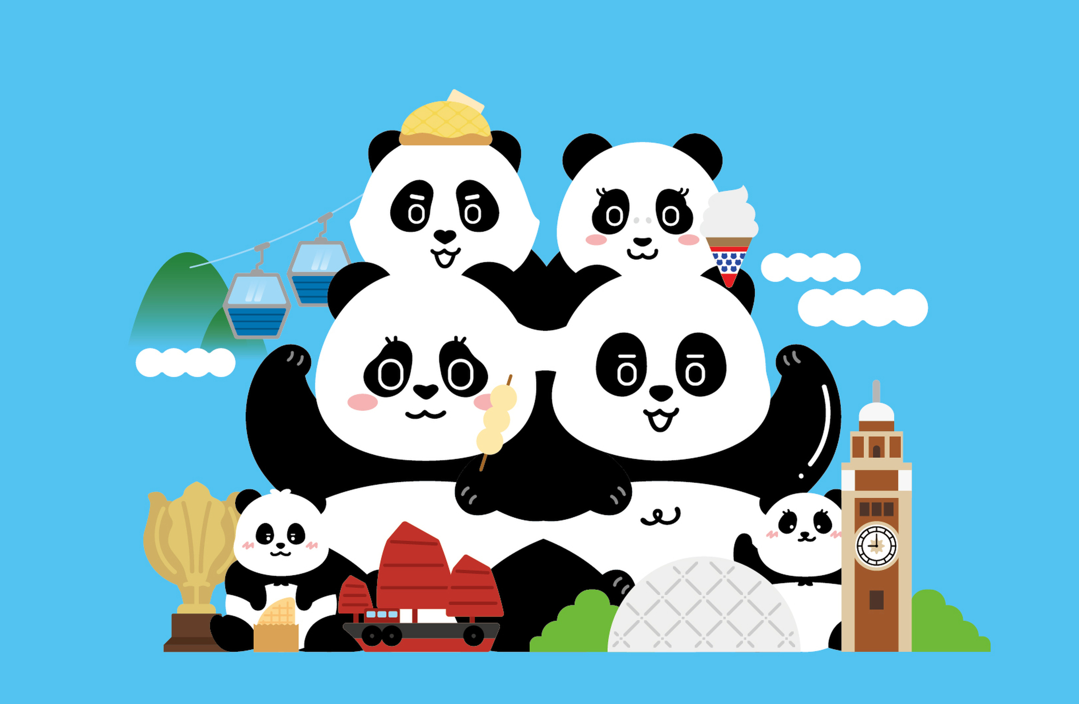 Creative studio AllRightsReserved has designed a suite of characters based on Hong Kong’s six pandas. Photo: AllRightsReserved