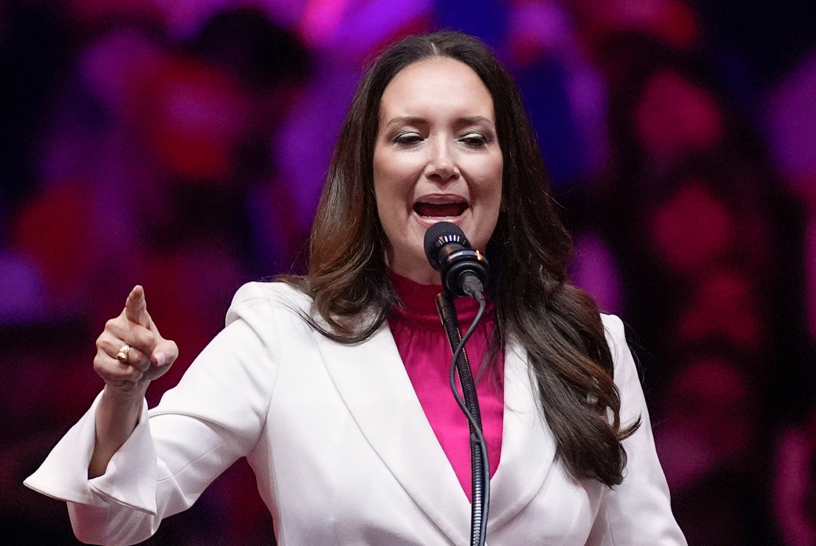 Brooke Rollins speaks at a campaign rally at Madison Square Garden in New York in October. Photo: AP