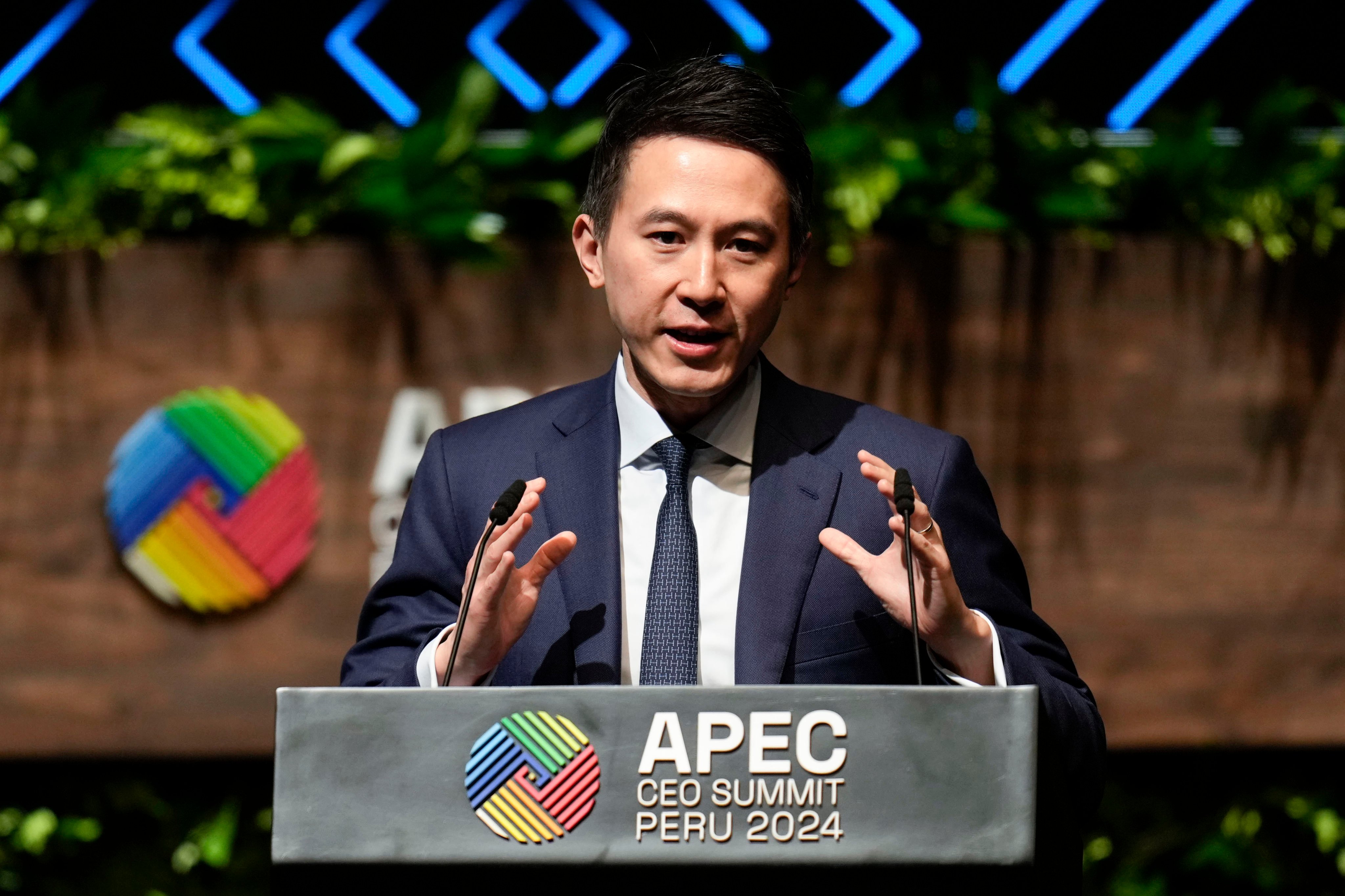 TikTok CEO Shou Zi Chew speaks during the Apec summit in Lima, Peru, on November 15. Photo: AP