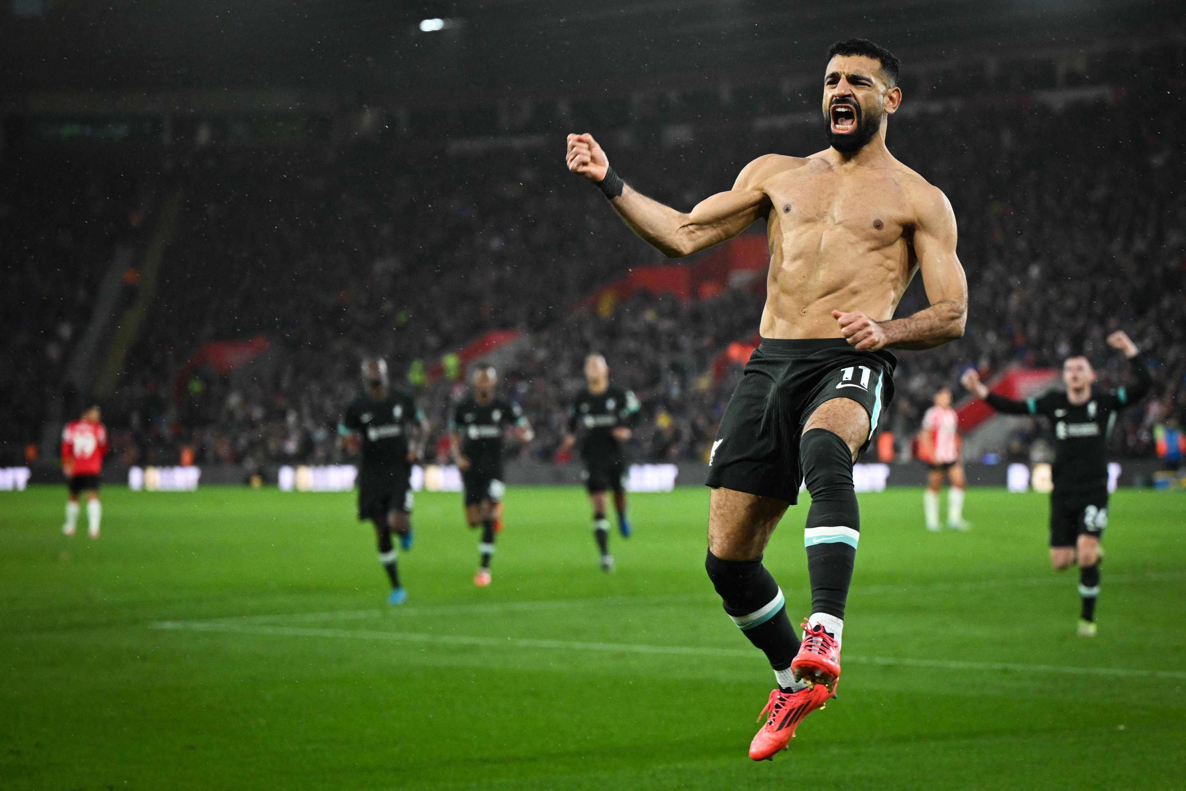 ‘I’m very professional. Everybody can see my work ethic’: Liverpool’s Egyptian striker Mohamed Salah celebrates after scoring his team’s winner against Southampton on Sunday. Photo: AFP