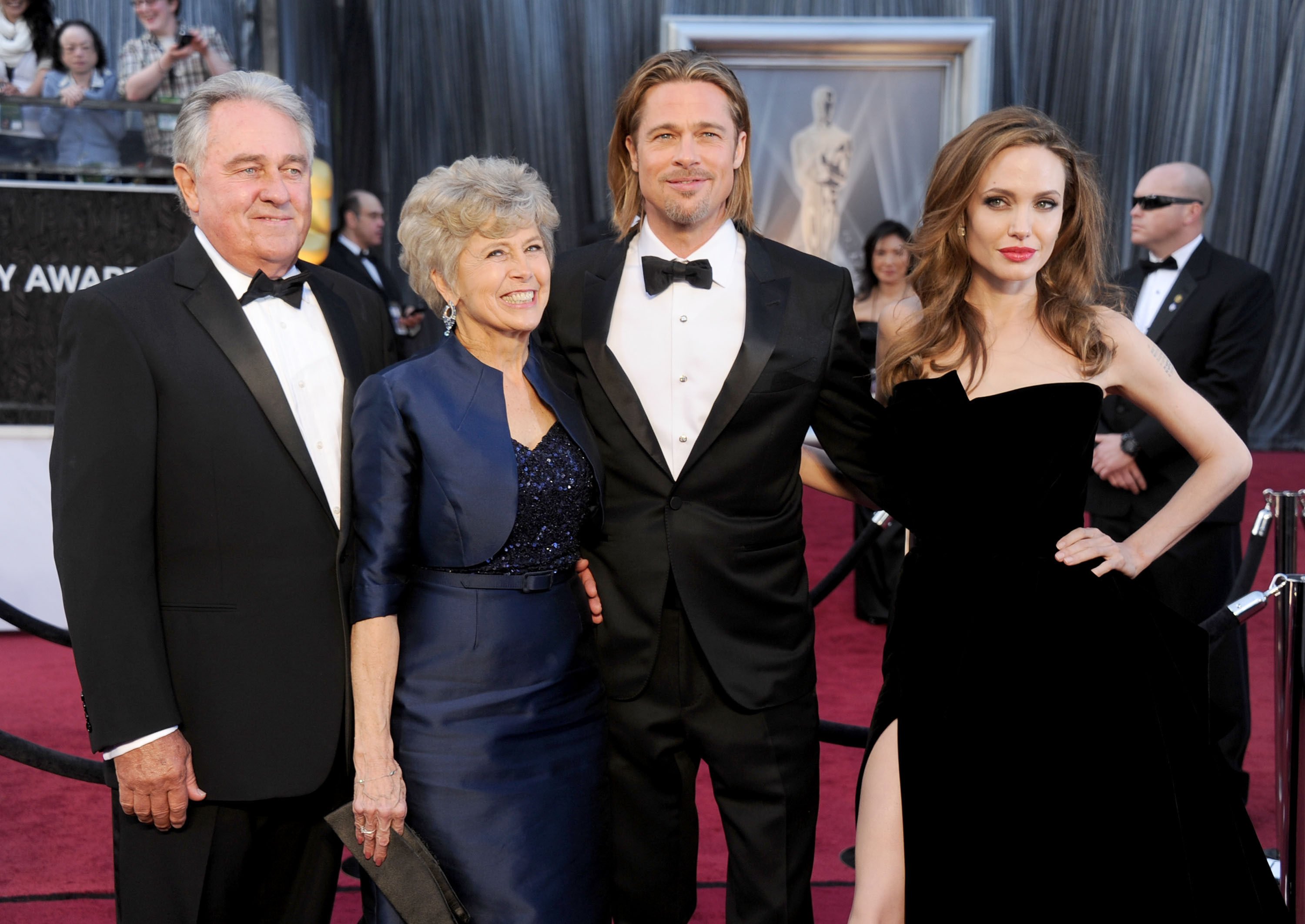 William Pitt, Jane Pitt and their Hollywood actor son, Brad Pitt, at the 2012 Oscars in Hollywood, California. Photo: FilmMagic 