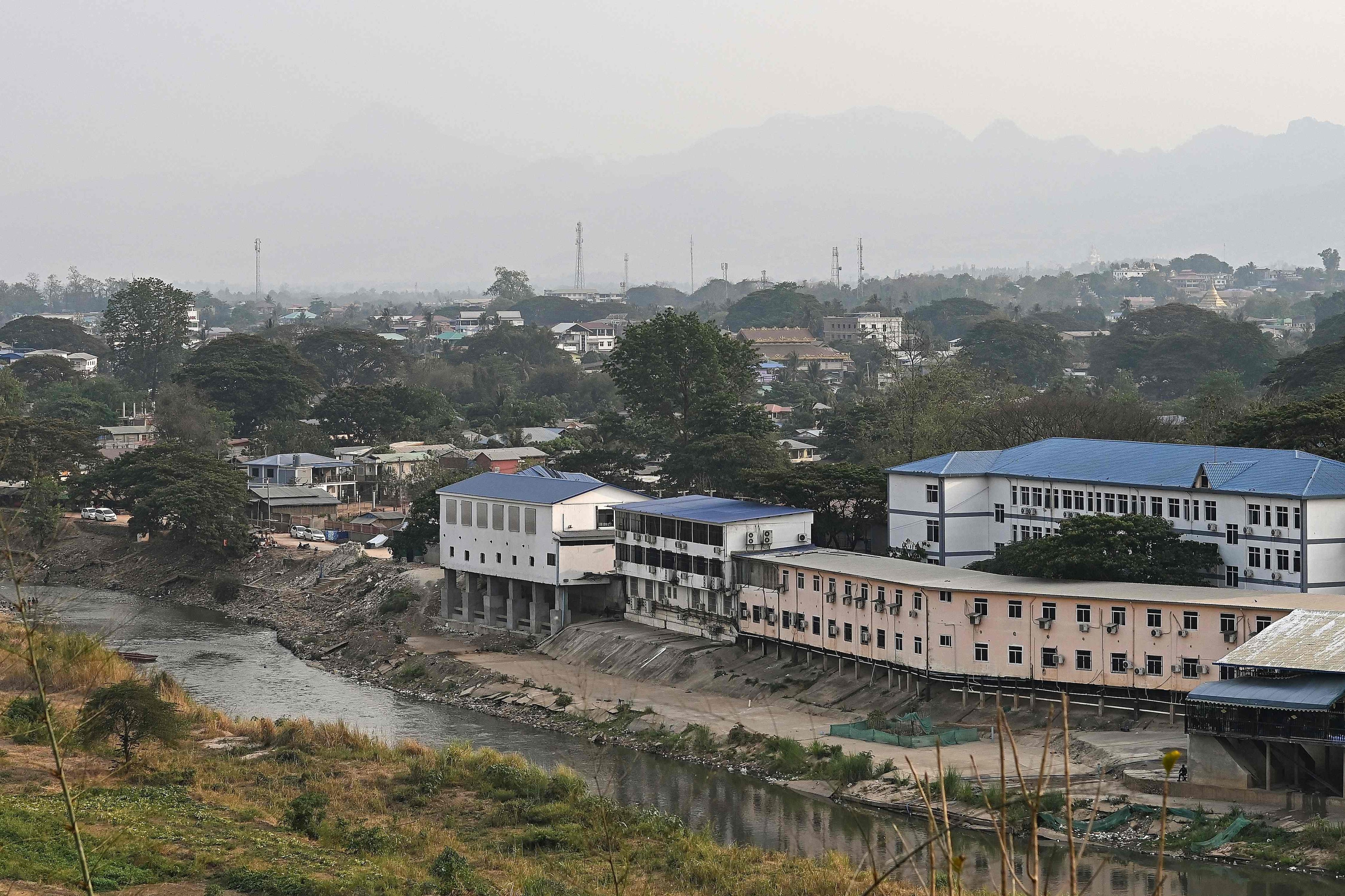 A general view of Myanmar’s Myawaddy town is seen from across the Thai side in Mae Sot district. Photo: AFP