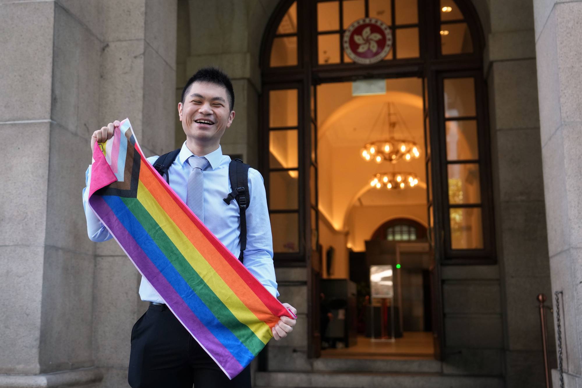 Nick Infinger meets the press after Hong Kong’s top court rules in favour of equal housing and inheritance rights for same-sex couples. Photo: Elson Li