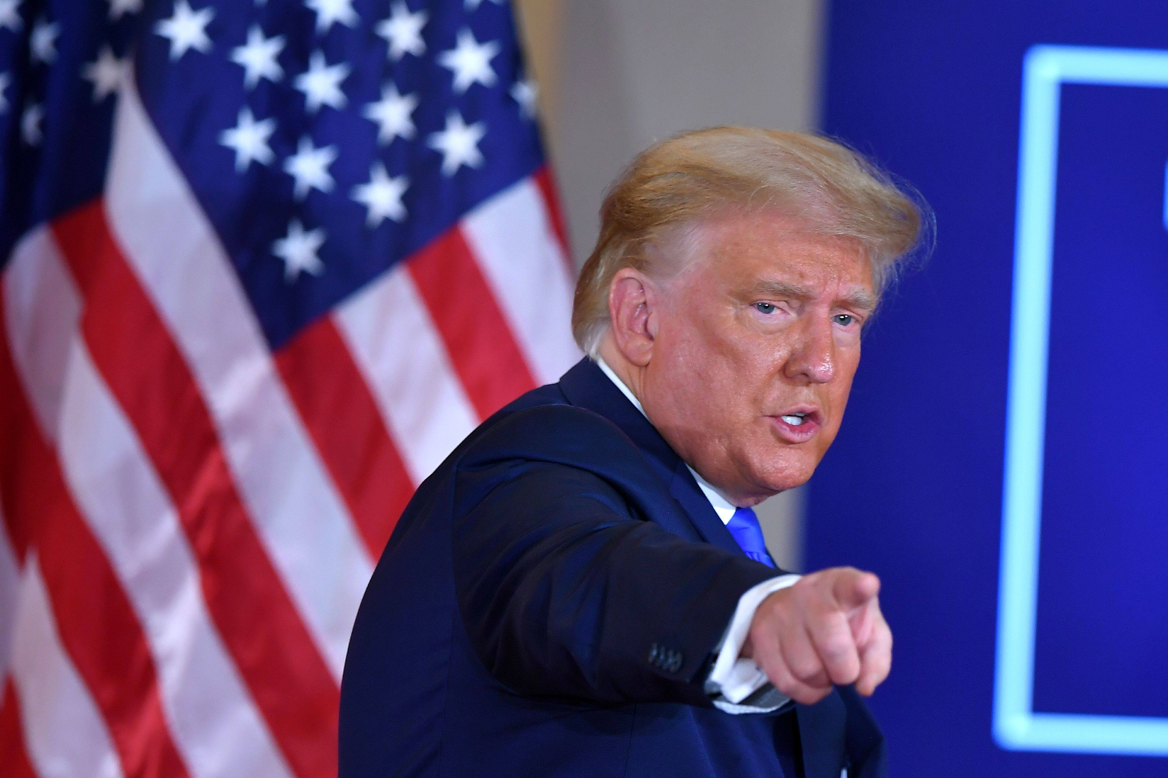 Then president Donald Trump gestures on election night in the White House in Washington, DC, on November 4, 2020. Trump’s approach to arms control during his first term was often combative, prioritising new demands over stability. Photo: AFP