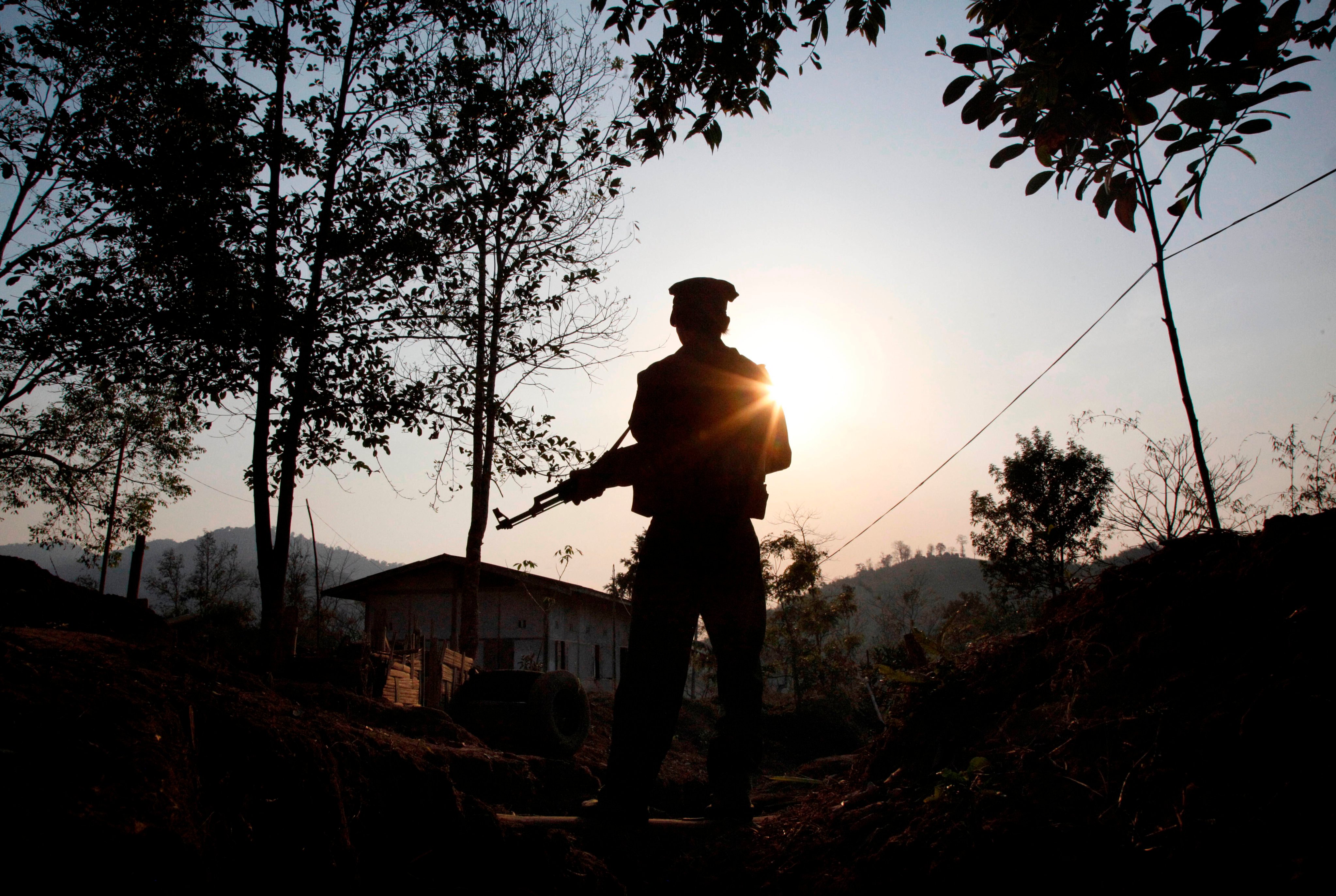 A Kachin Independence army rebel stands at a frontline outpost near the armed group’s headquarters in northern Kachin state, Myanmar, in March 2018. Photo: AP