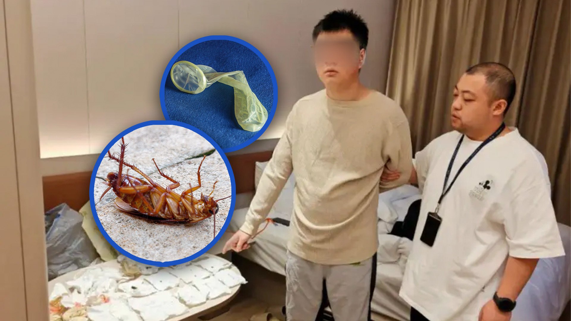 When his travel fund ran dry, Jiang devised a scheme to scam hotels using dead roaches and dirty condoms. Photo: SCMP composite/Shutterstock/Douyin