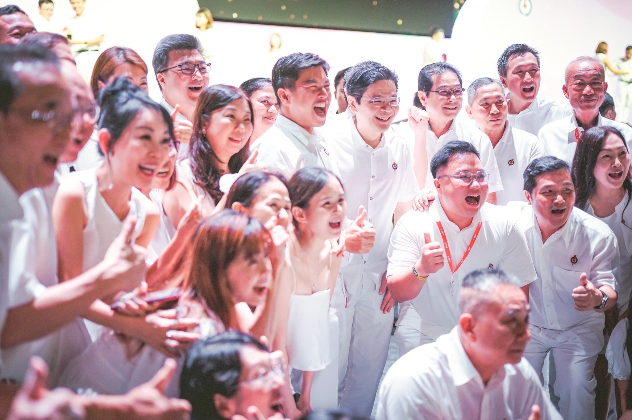 Singapore’s Prime Minister Lawrence Wong with activists of the PAP at the party’s 70th anniversary celebrations on November 22. Photo: Facebook/LawrenceWongST
