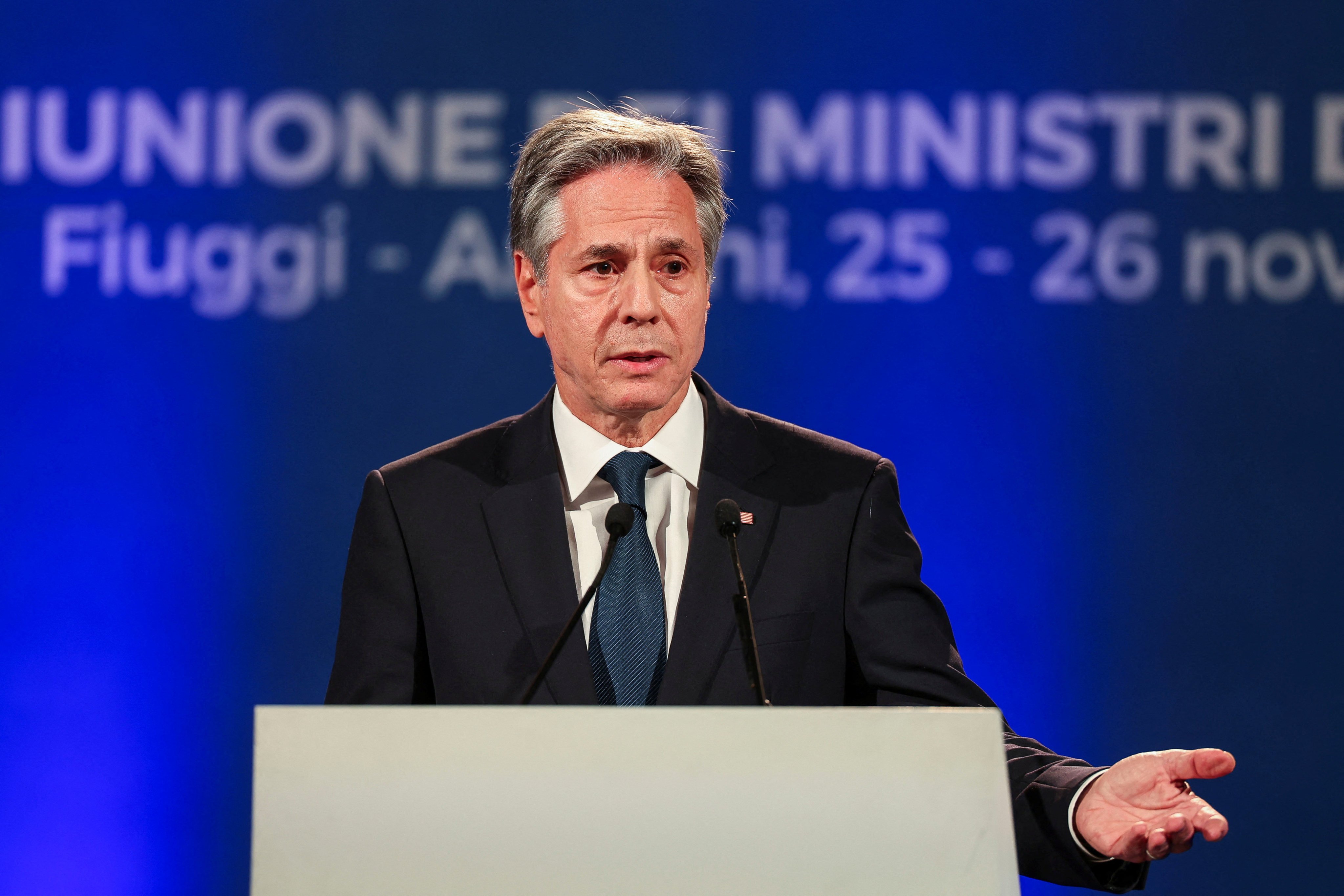 US Secretary of State Antony Blinken speaks on Tuesday at the G7 foreign ministers’ meeting in Fiuggi, Italy. Photo: Reuters