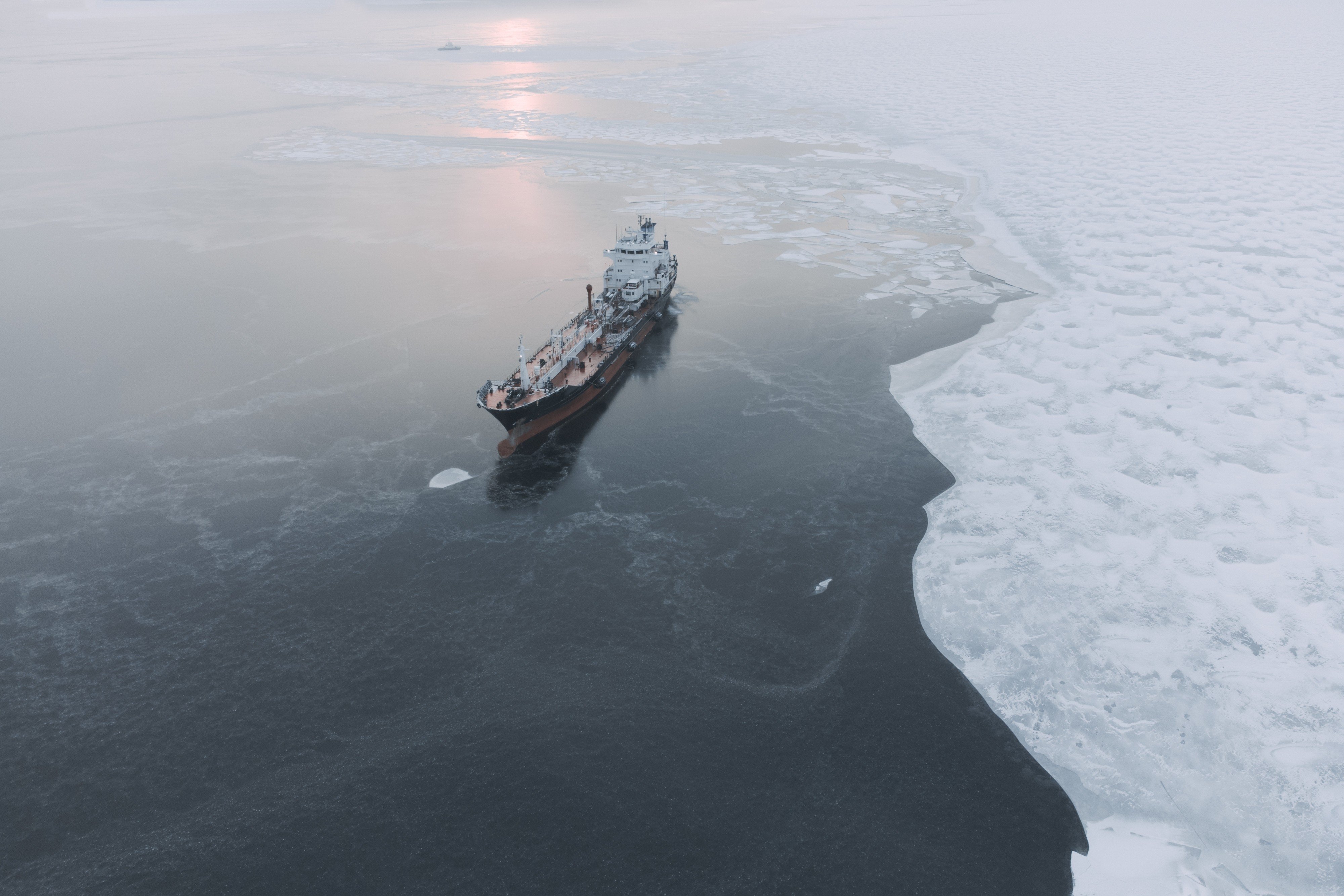 An oil tanker bound by young ice. Photo: Shutterstock Images