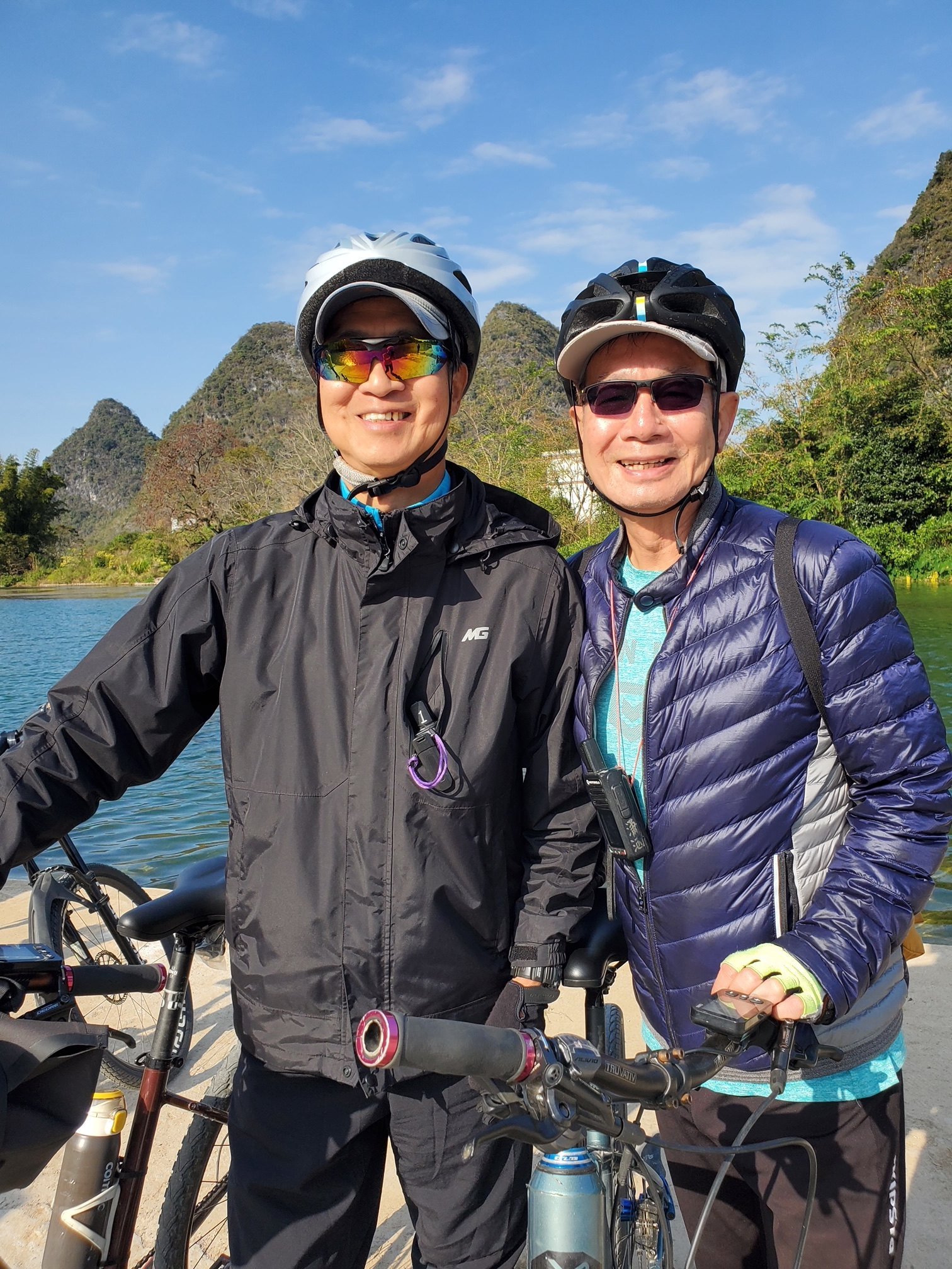 Cycling friends Patrick Ho, 70, and Jimmy Poon, 69, in Guilin, China in November, 2024.The two bounced back from critical health problems in large part thanks to cycling. Photo: Patrick Ho 