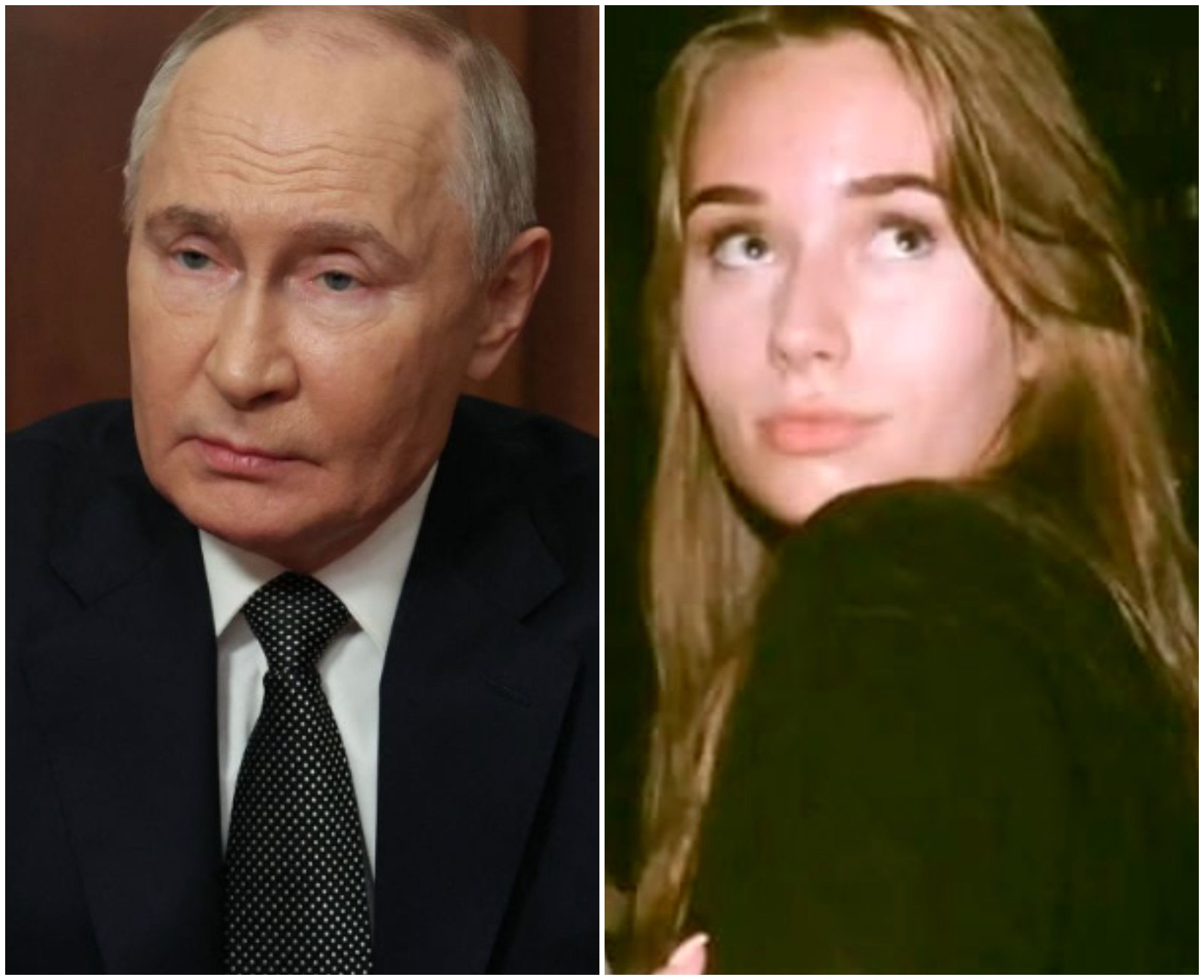 See the resemblance? Ukrainian and Russian media believe Elizaveta Krivonogikh – also known as Luiza Rozova – to be Russian president Vladimir Putin’s illegitimate daughter. Photos: AFP, Instagram