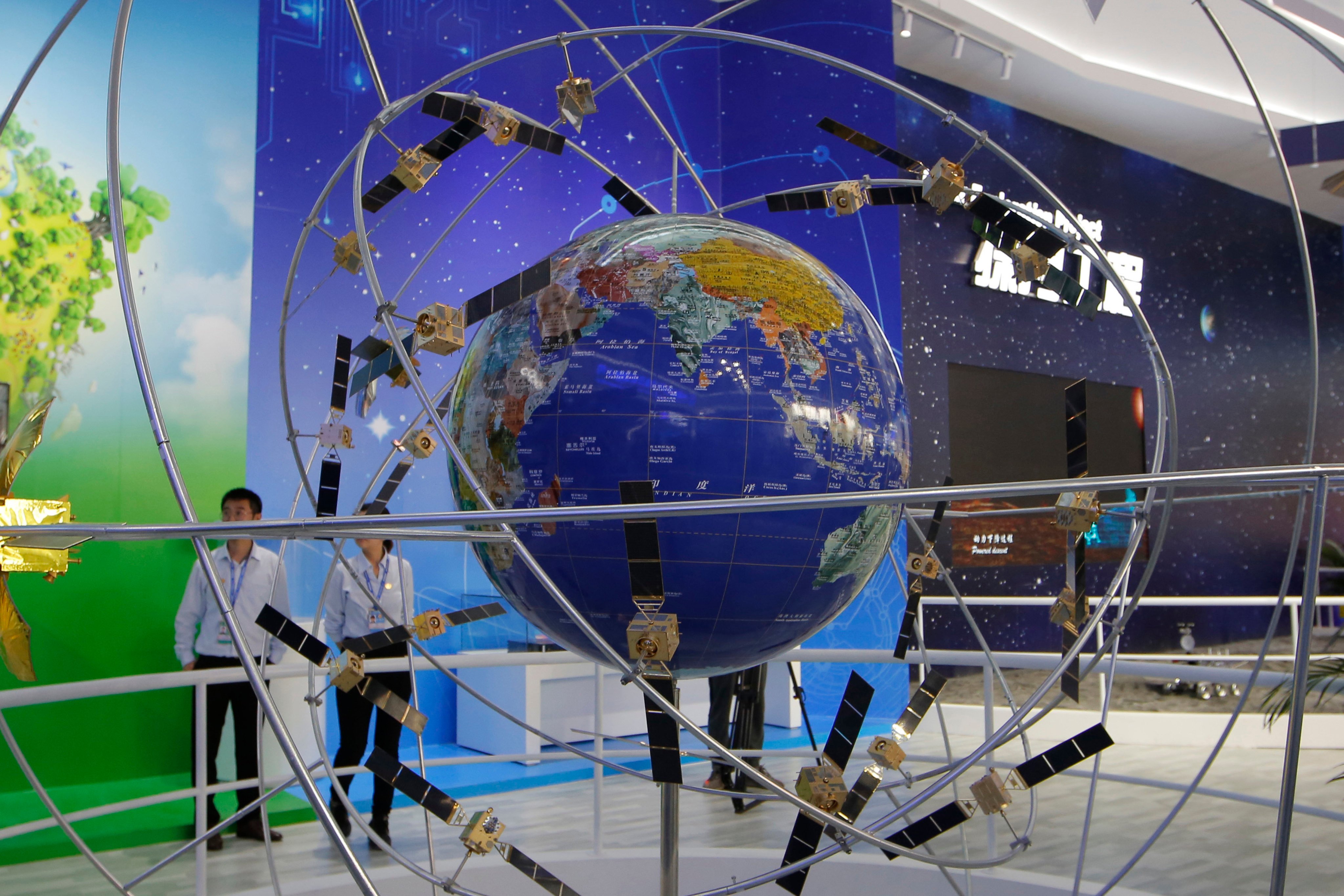 A model of the BeiDou Navigation Satellite System is displayed at the China International Aviation and Aerospace Exhibition. Photo: AP