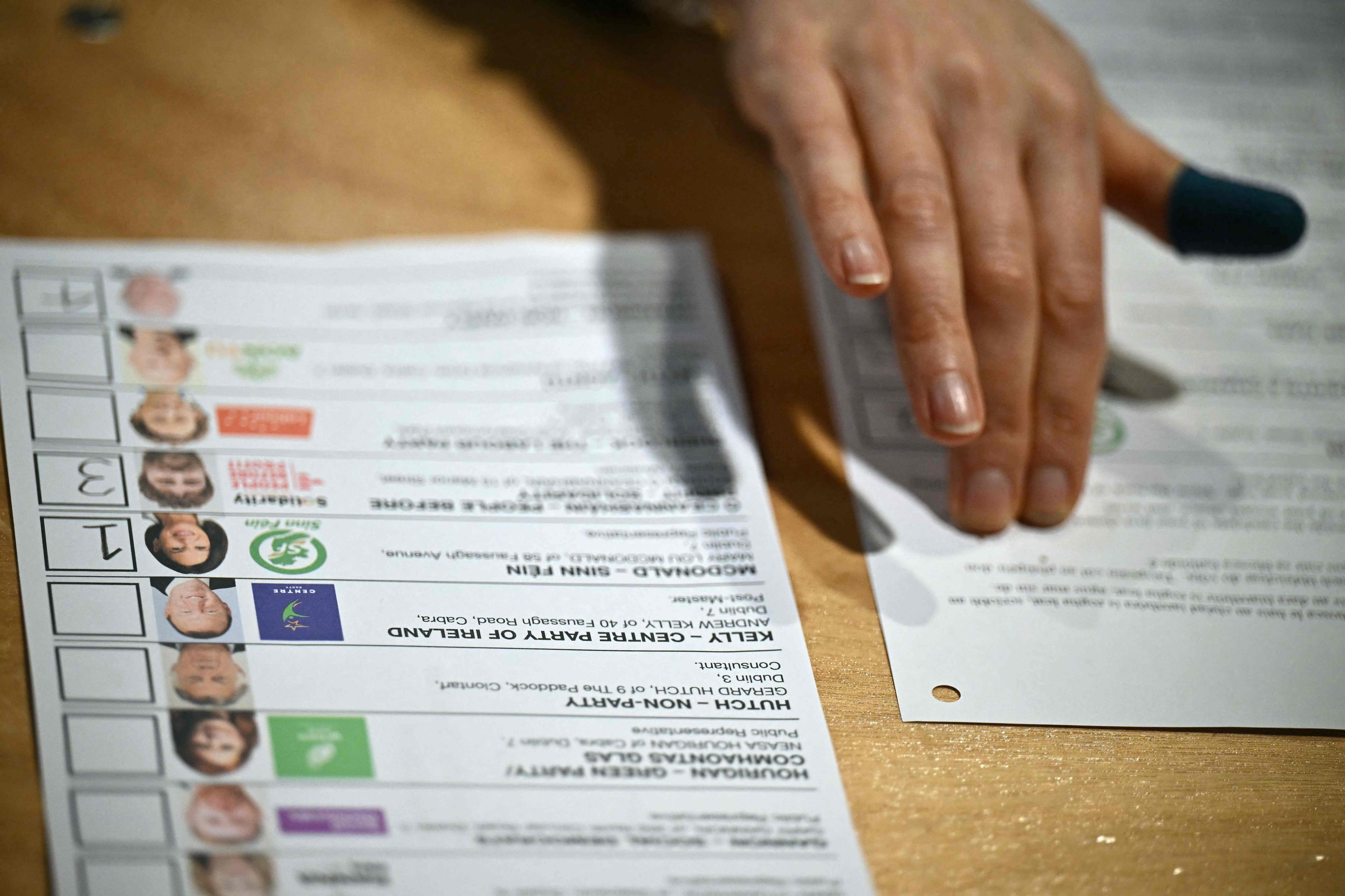 Ballot papers as they are counted at the Dublin RDS centre, in Dublin, on Saturday. Photo: AFP