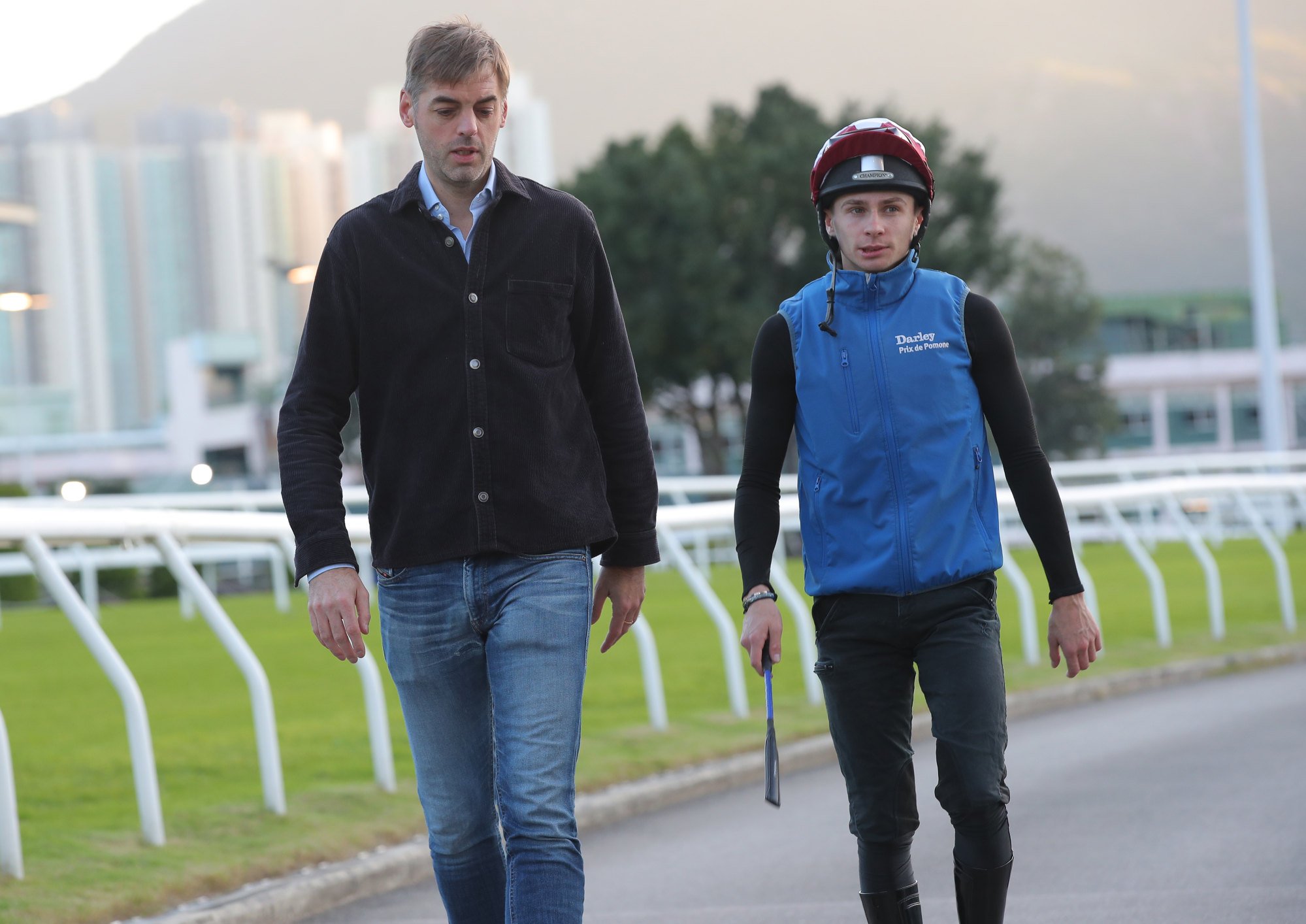 Alexis Pouchin (right) with his manager, Alexis Doussot, at Sha Tin.