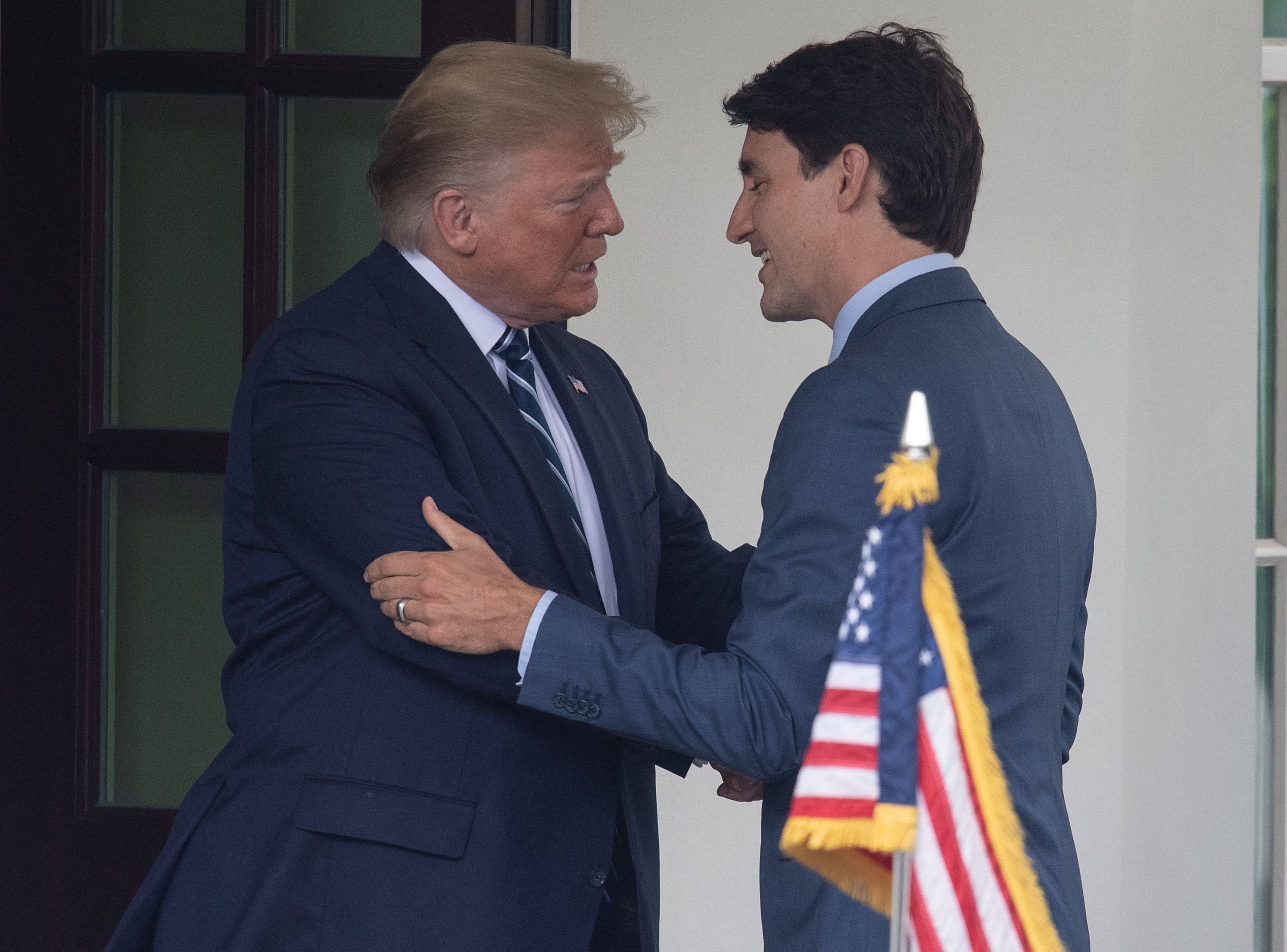 Canadian Prime Minister Justin Trudeau (right) with Donald Trump in Washington in 2019. Photo: AFP