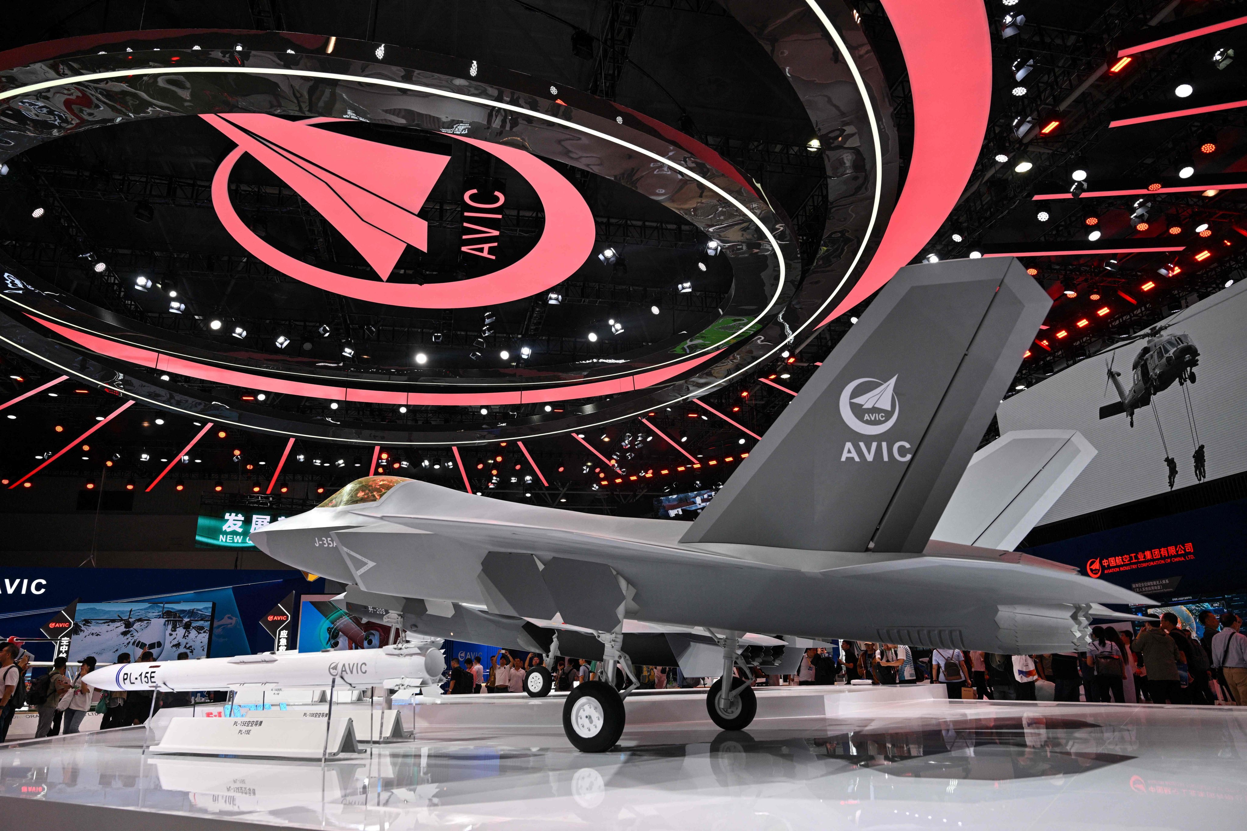 A Chinese stealth fighter model displayed at the China International Aviation and Aerospace Exhibition in Zhuhai on November 14. China’s year-on-year arms sales revenue increase was 0.7 per cent, the lowest annual level of growth since 2019, according to a SIPRI report. Photo: AFP