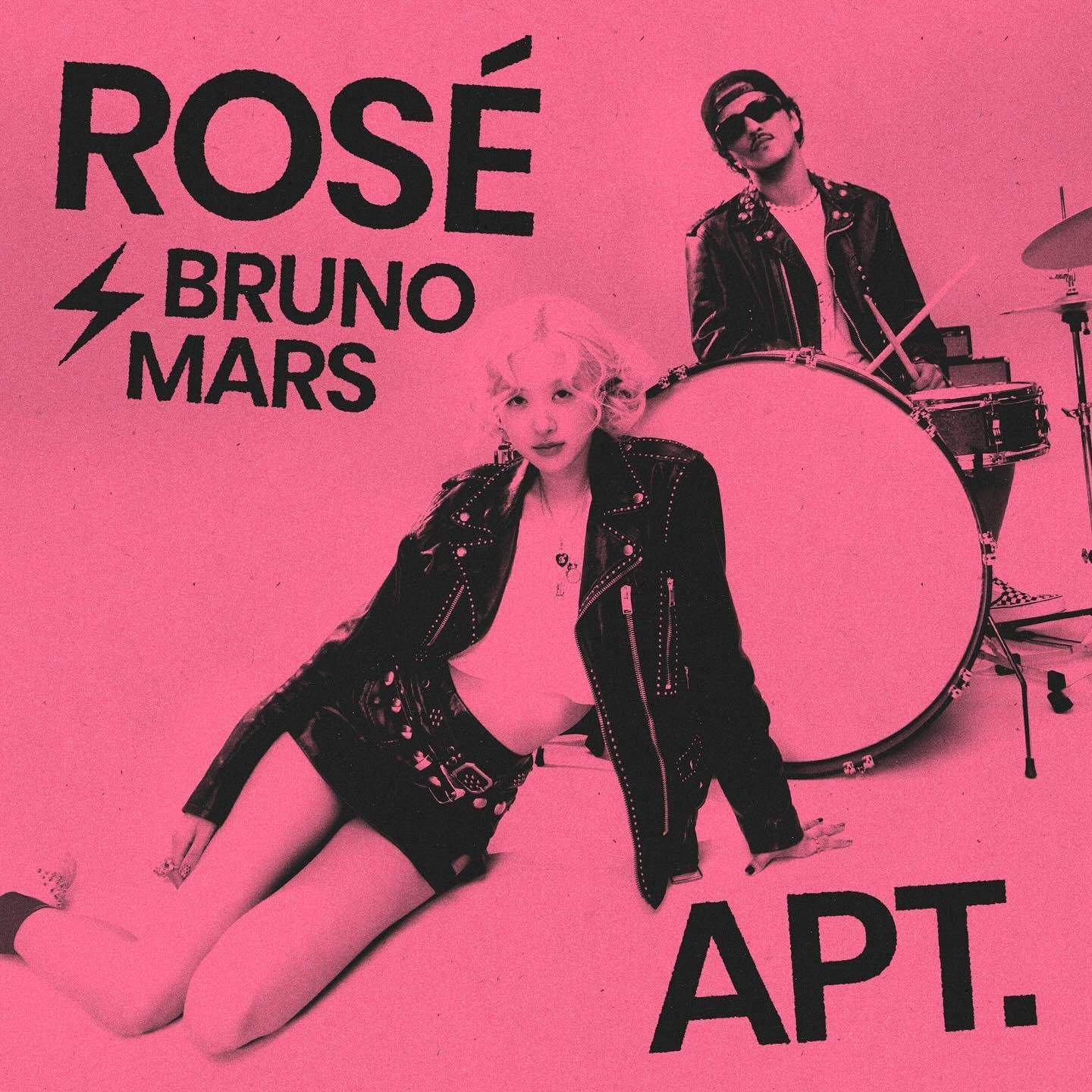 A post on K-pop singer and Blackpink member Rose’s Instagram account shows a promotional image for her hit single “APT” featuring Bruno Mars (2024).