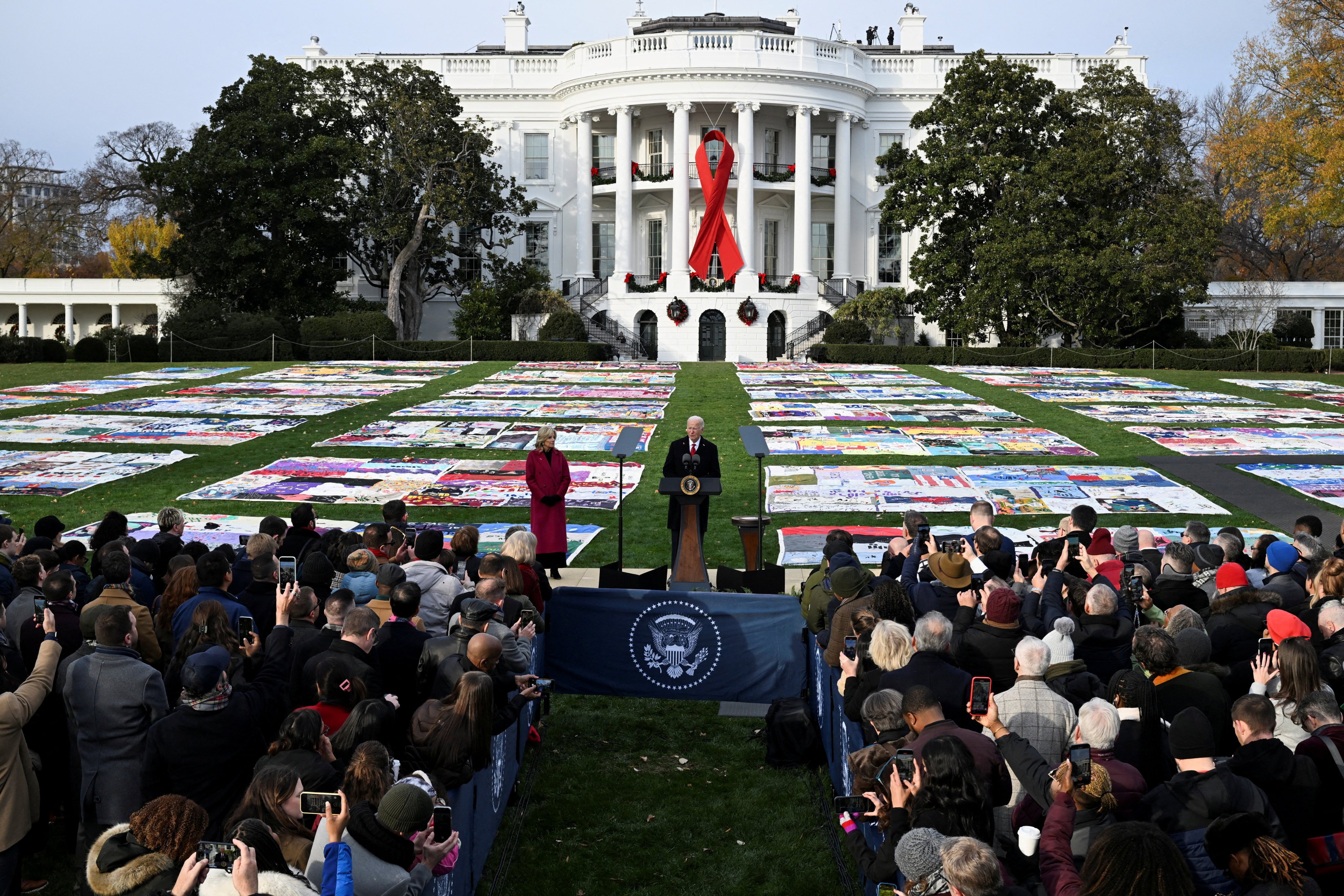 The Aids Memorial Quilt on the South Lawn of the White House. Photo: Reuters