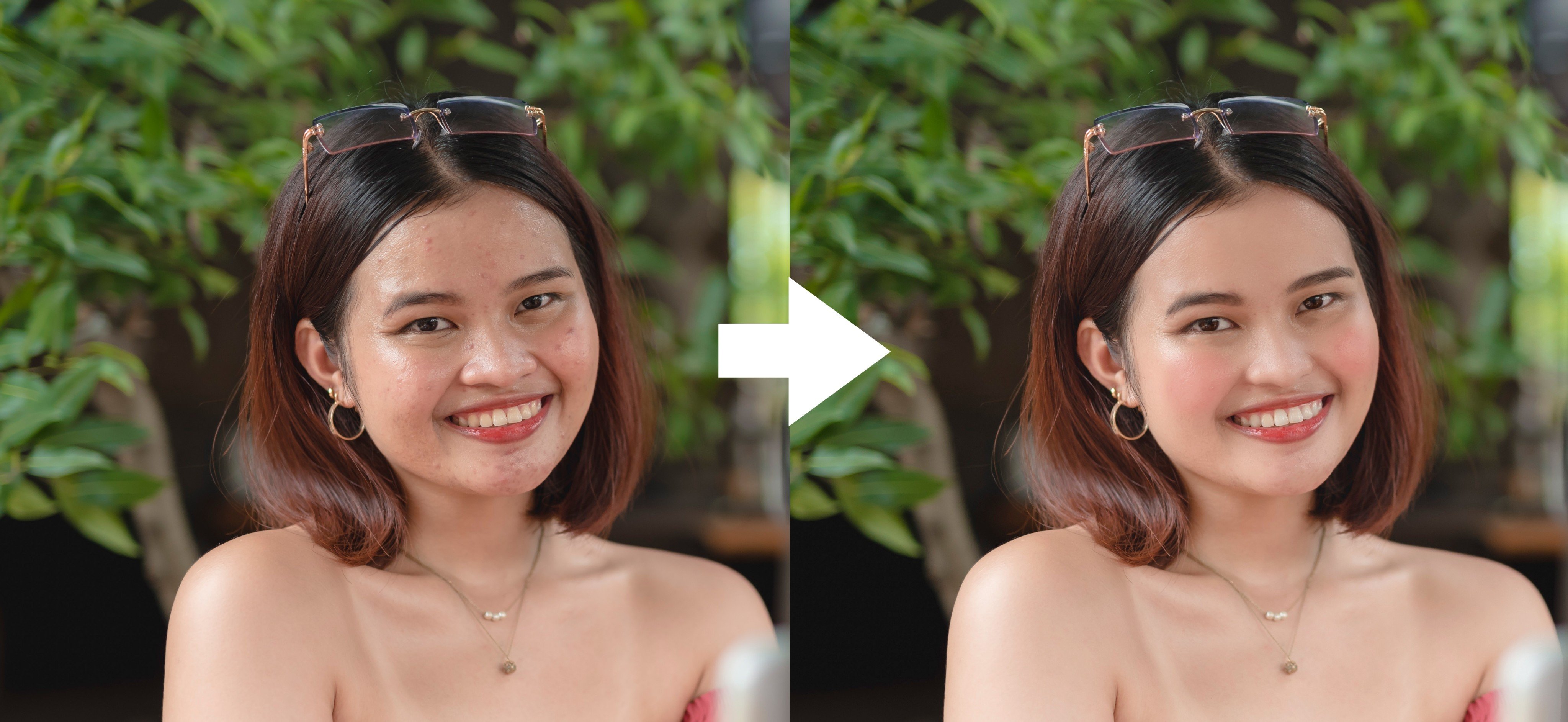 Side by side photos of a woman before and after her face has been digitally edited. A study published in The Royal Society has revealed that software-modified faces were viewed more favourably than untouched ones. Photo: Shutterstock