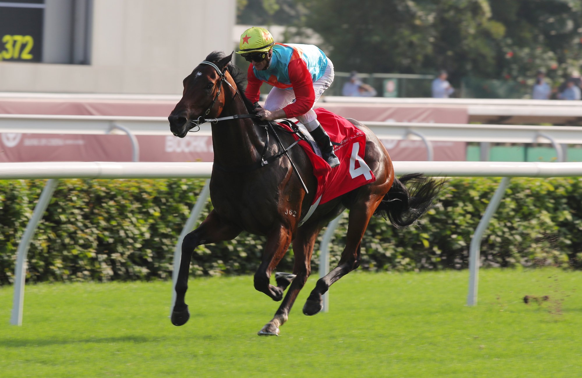 Ka Ying Rising smashes the track record in his Jockey Club Sprint romp under Zac Purton. Photo: Kenneth Chan