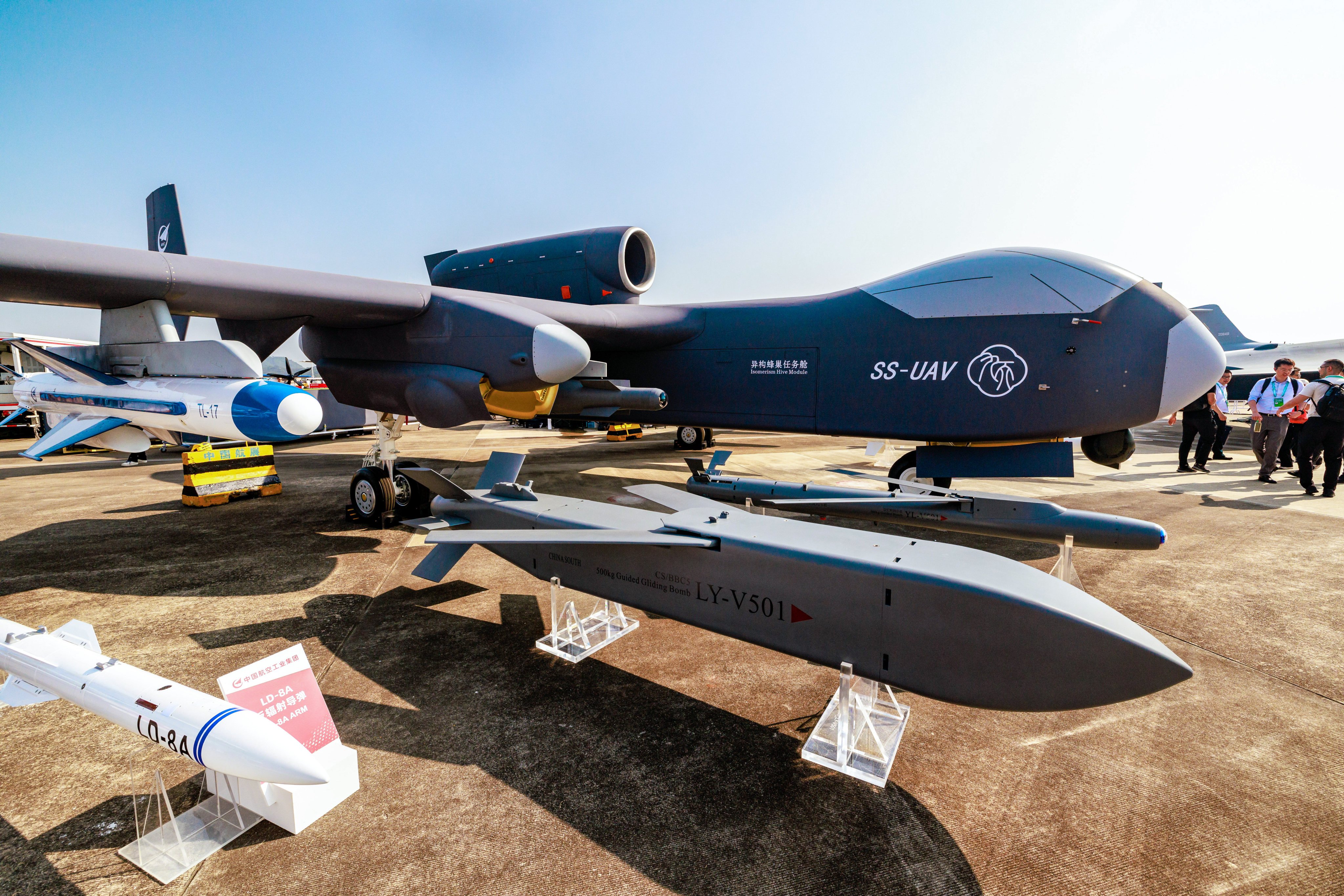 Chinese UAVs on display at the Zhuhai air show in November. China is making drones a key element in asymmetric warfare. Photo: EPA-EFE