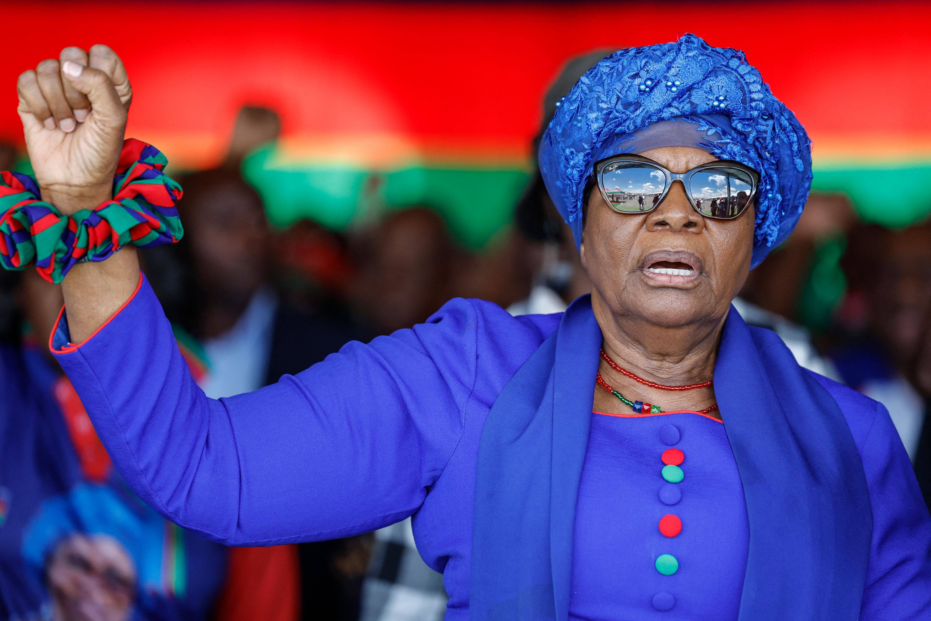 SWAPO presidential candidate Netumbo Nandi-Ndaitwah clenches her fist as she attends a campaign rally in Windhoek in November. Photo: AFP