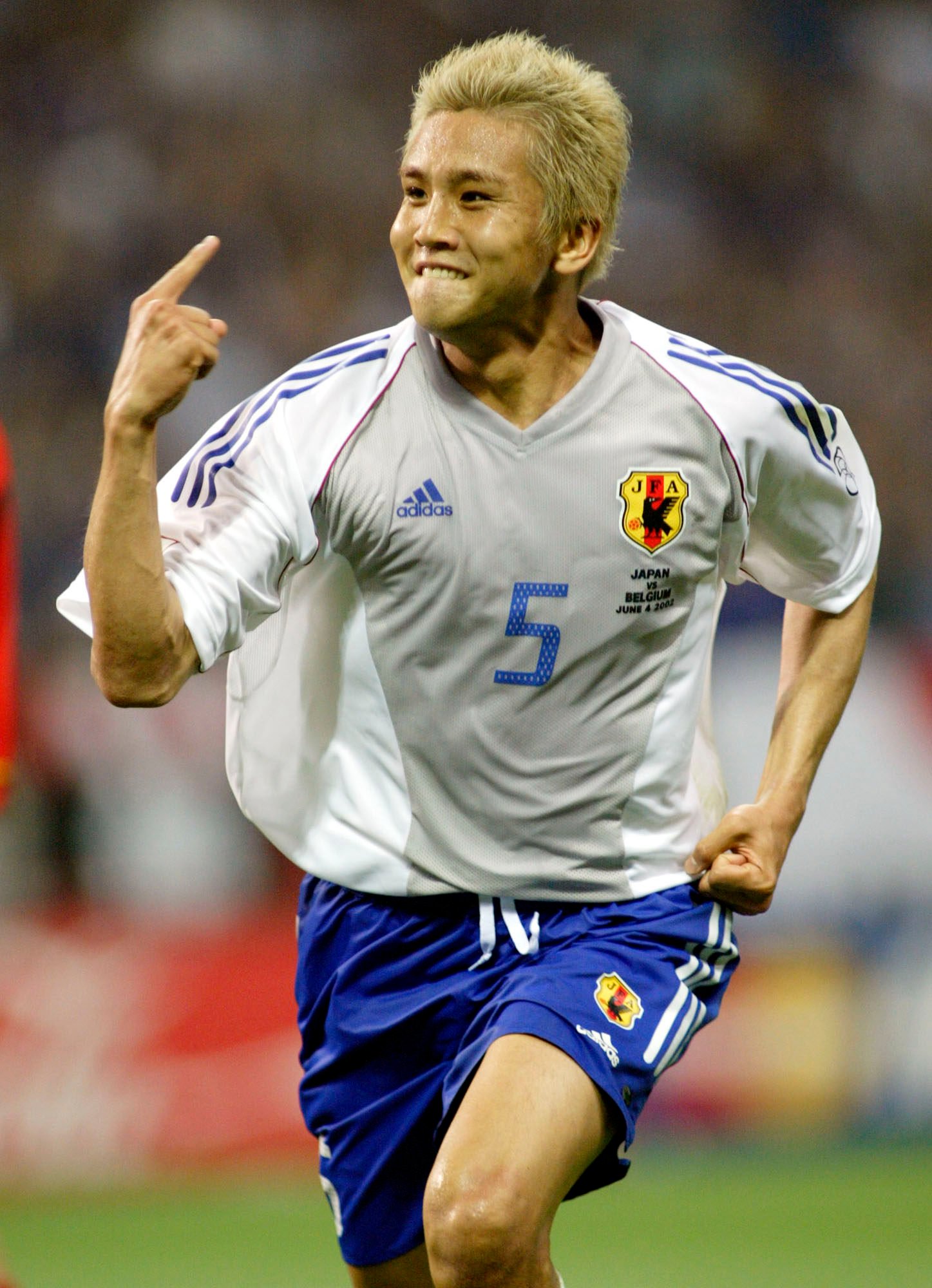 Japanese player Junichi Inamoto celebrates the goal that put his team 2-1 up against Belgium at the 2002 World Cup. The match finished 2-2. Photo: AP