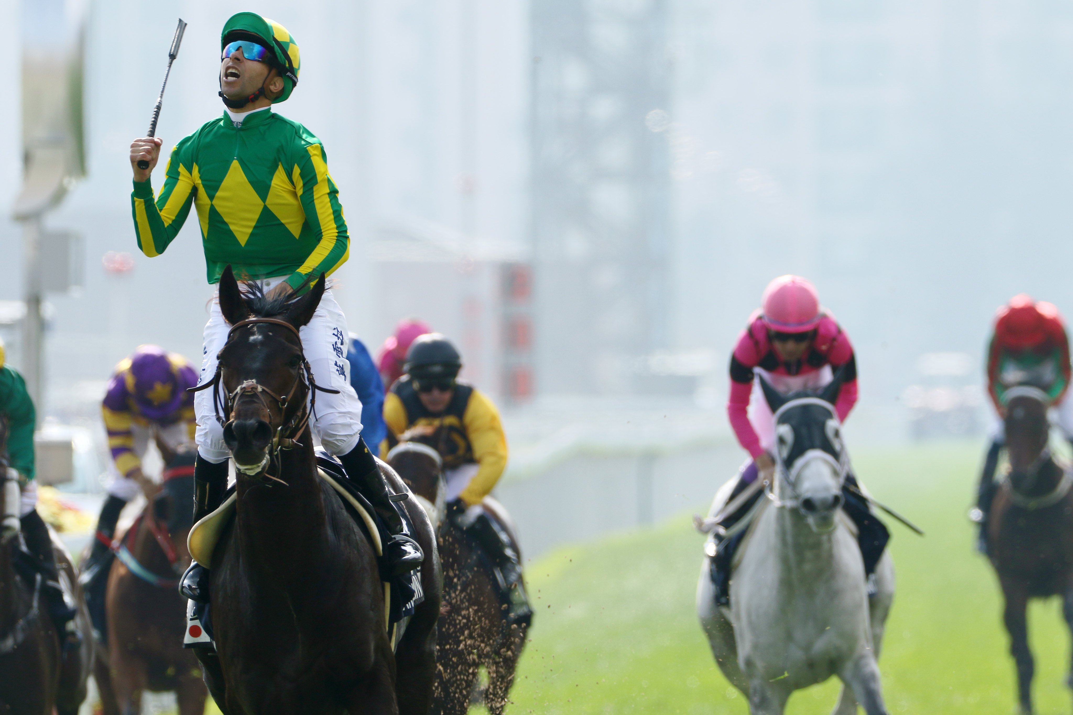 Joao Moreira takes out the 2016 Group One Hong Kong Vase (2,400m) aboard Satono Crown. Photos: Kenneth Chan