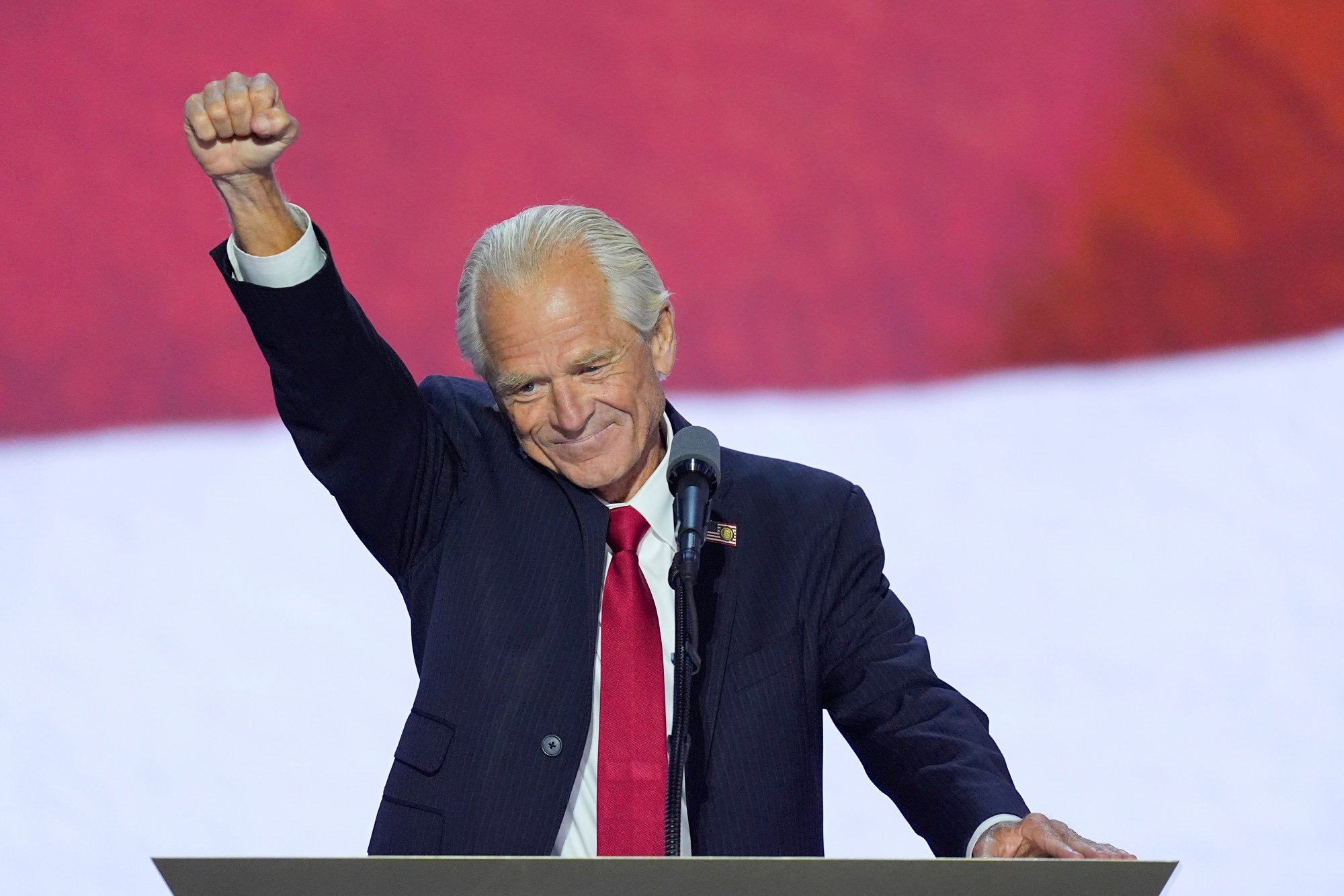 Peter Navarro, a key architect of America’s trade war with China, raises his fist while speaking during the Republican National Convention in Milwaukee, Wisconsin, in July. Photo: AP