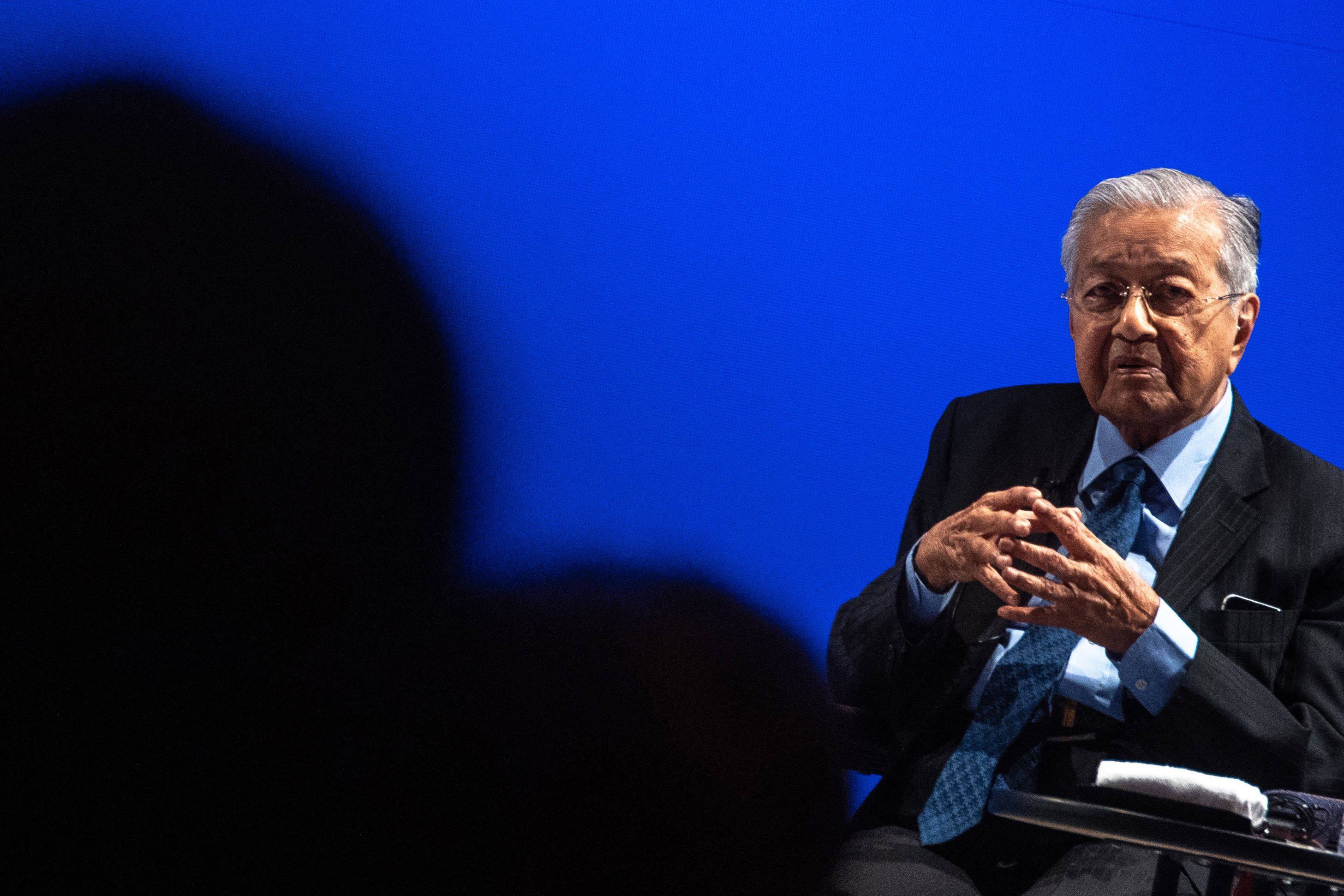 Malaysia’s former prime minister Mahathir Mohamad speaks during the Nikkei Forum “Future of Asia” in Tokyo on May 24. Photo: AFP