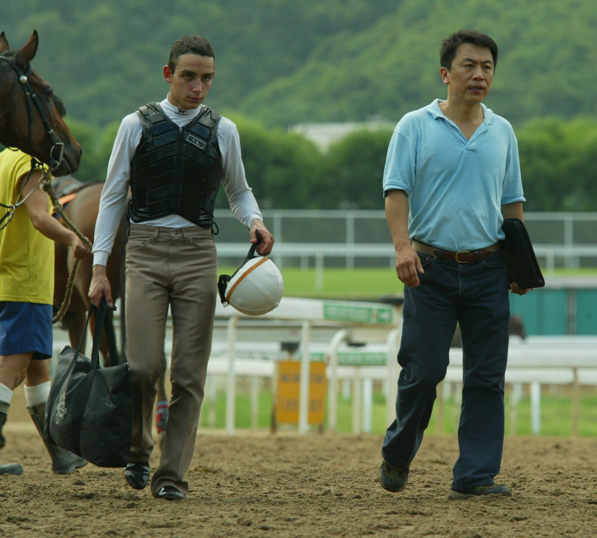 Yann Lerner (left) with trainer Ricky Yiu at Sha Tin trackwork 20 years ago.